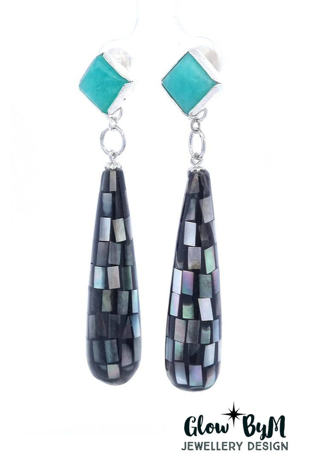 CREATIVE JEWELLERY STUDIO | Sky over Sea Amazonite & Mother of Pearl, Silver Earrings by Glow ByM