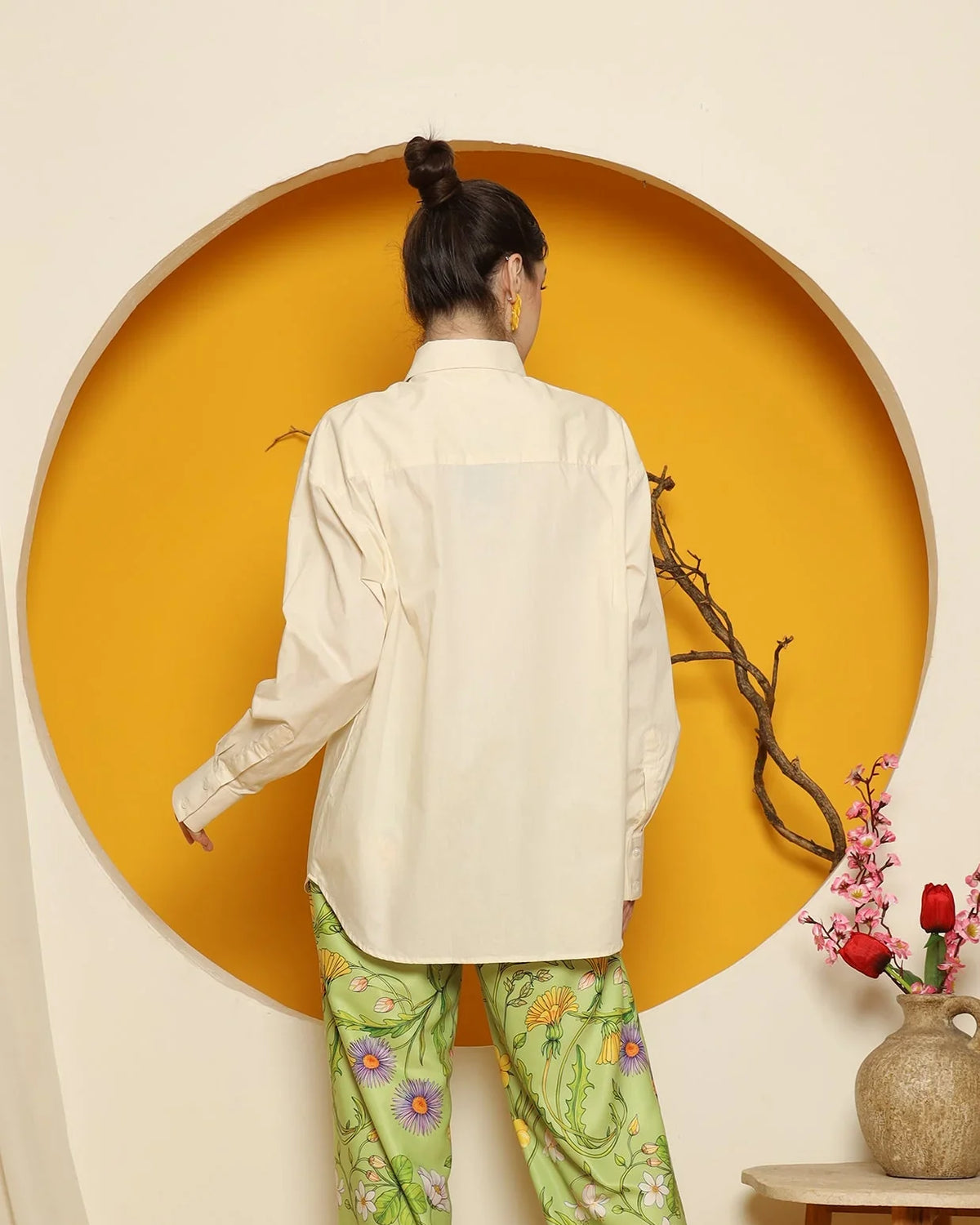 KANZI COLLECTION | Cheongsam Shirt With Green Flower Pants Set
