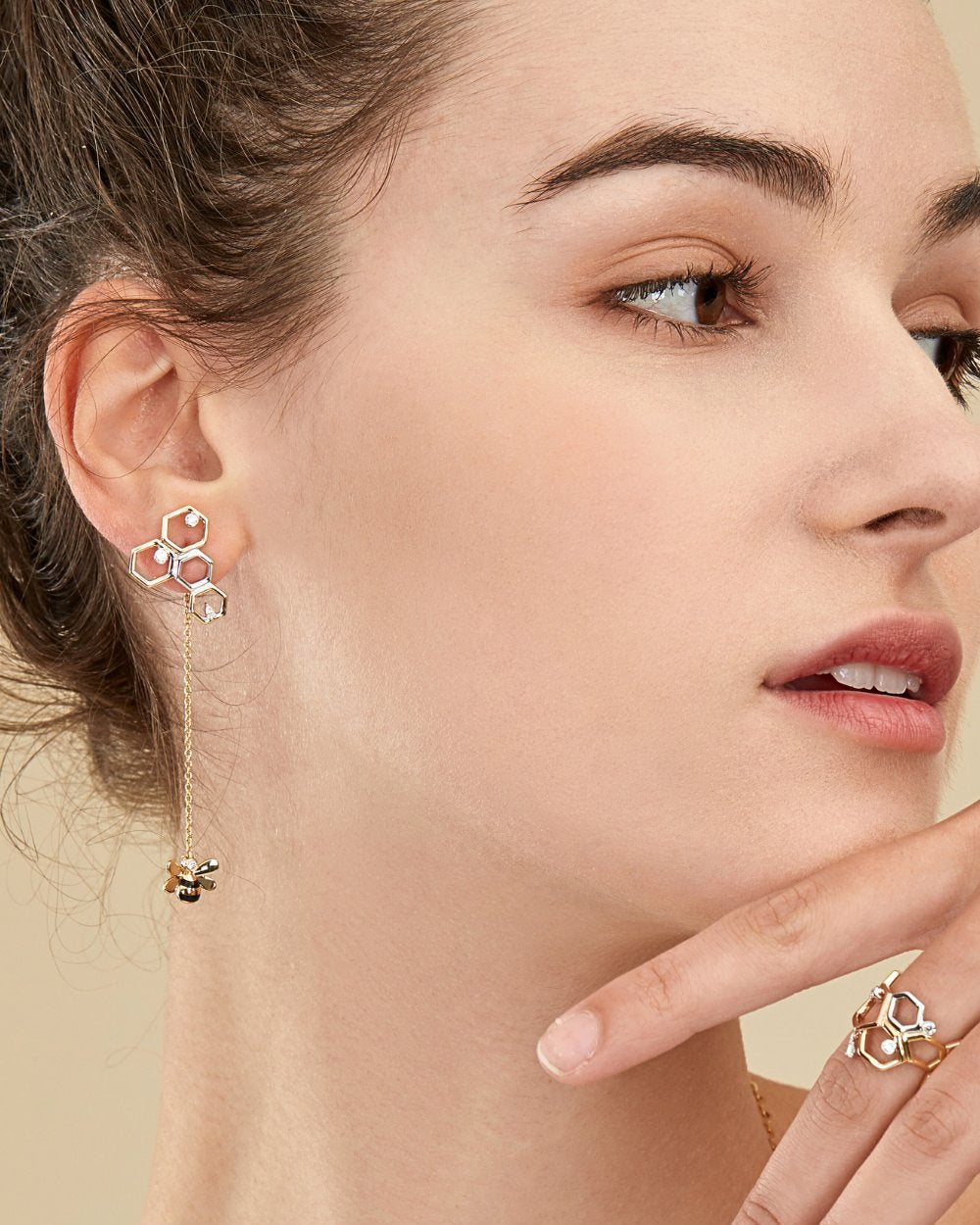 CREATIVE JEWELLERY STUDIO | 18k 3-Tone Gold & Diamond Bee & Honeycomb Earrings by Royada Jewelry