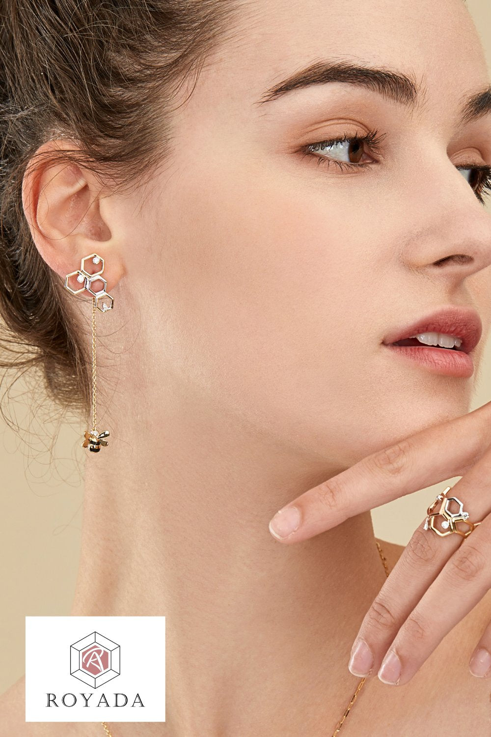 CREATIVE JEWELLERY STUDIO | 18k 3-Tone Gold & Diamond Bee & Honeycomb Earrings by Royada Jewelry
