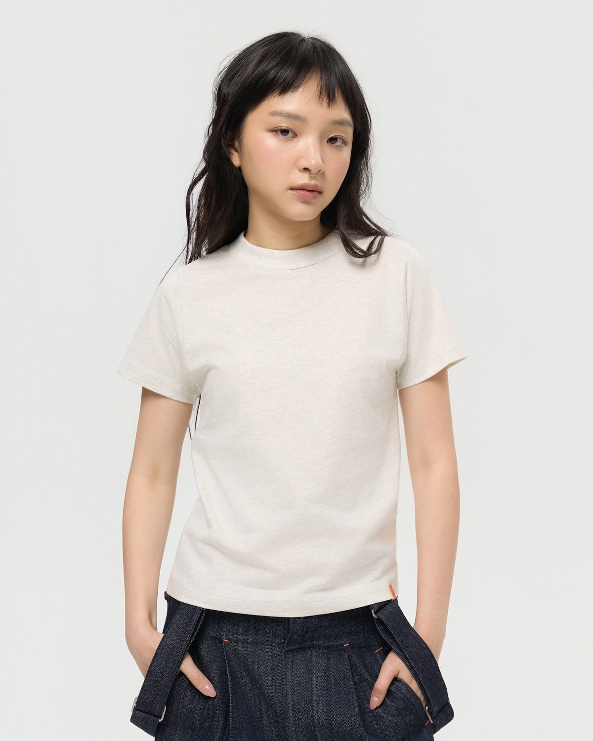 3EIGHTH | Mock Neck Tee in Grey Marl