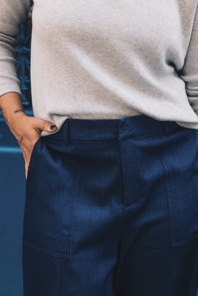 OLIVE BASICS | Jesse Wide-Leg Pocket Pants In Denim TENCEL