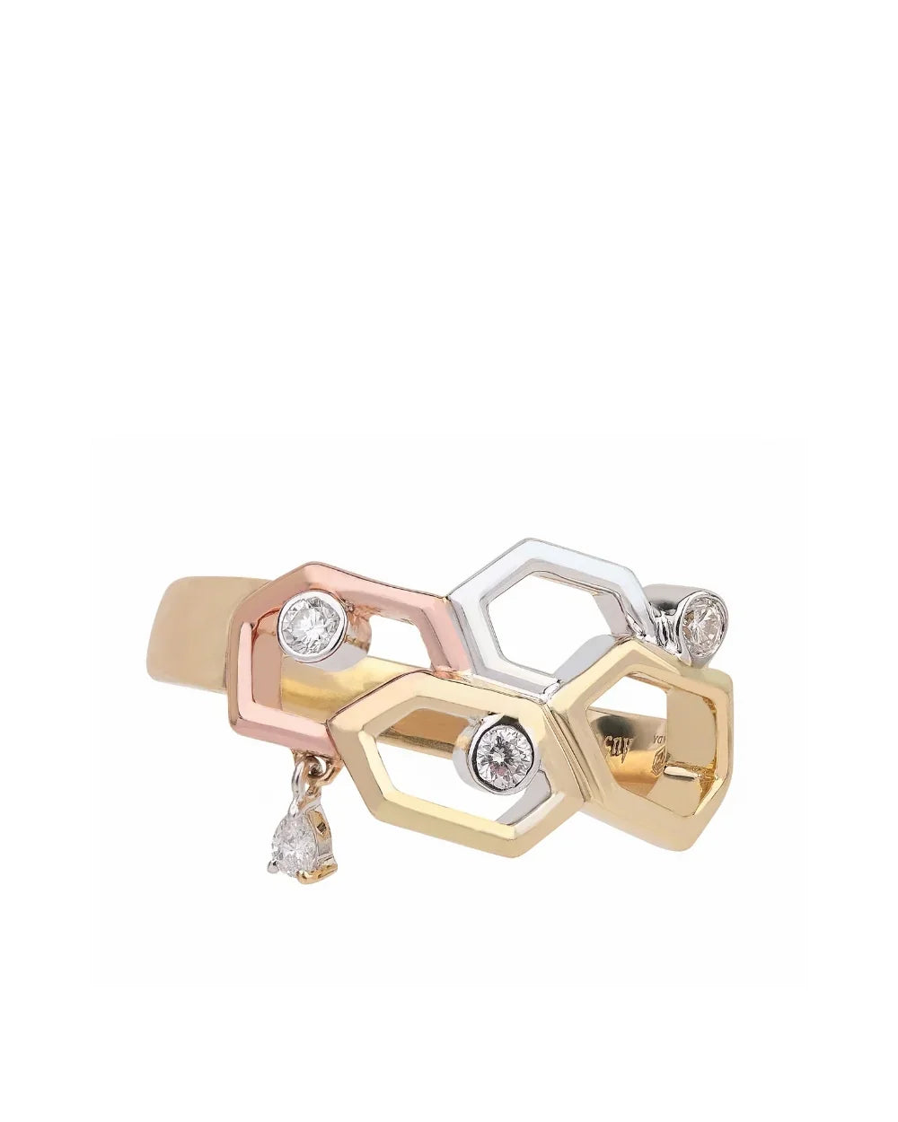 CREATIVE JEWELLERY STUDIO | 18k 3-Tone Gold & Diamond Honeycomb Ring by Royada Jewelry