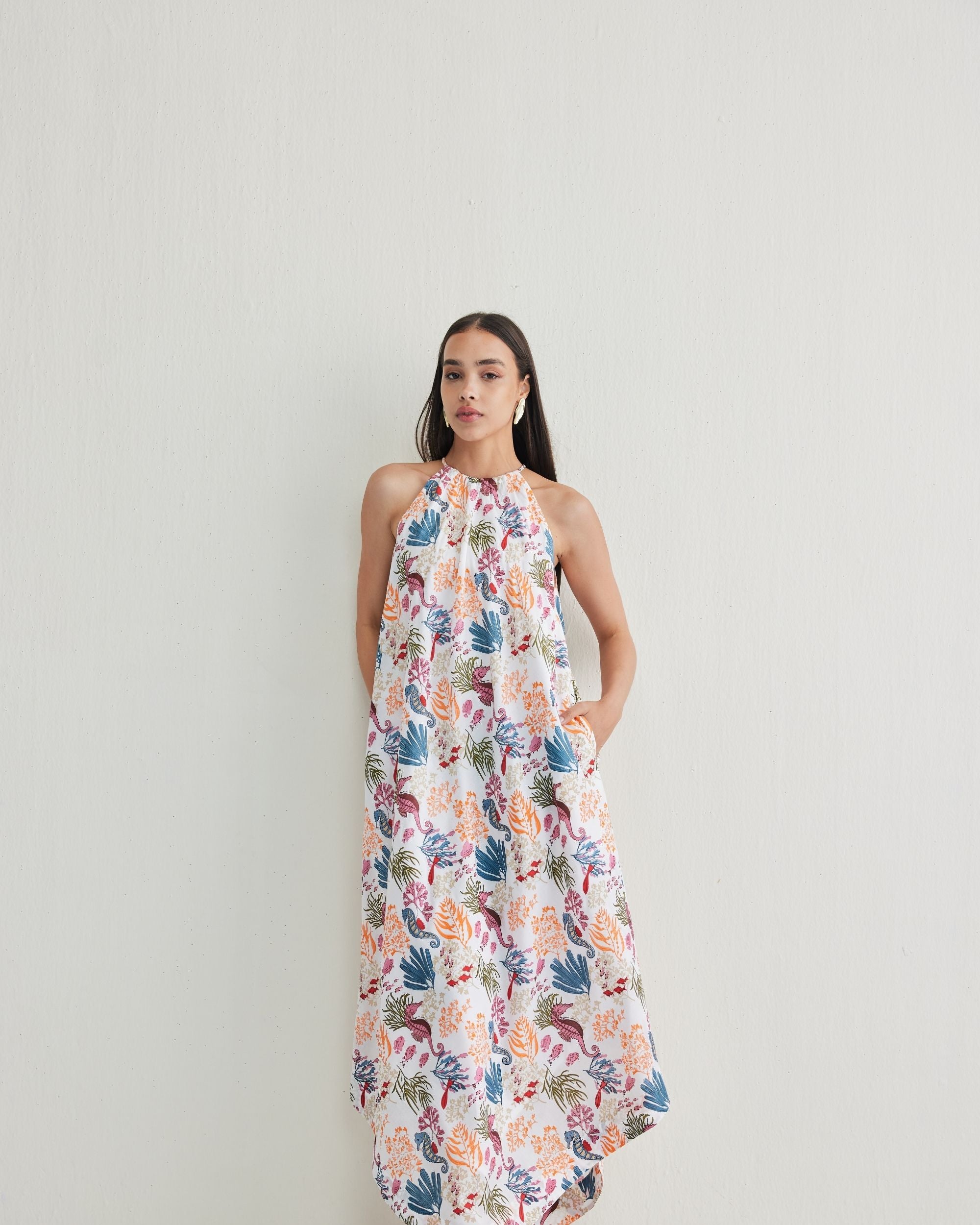 SUI | Deep Sea Lyocell Halter Maxi Dress