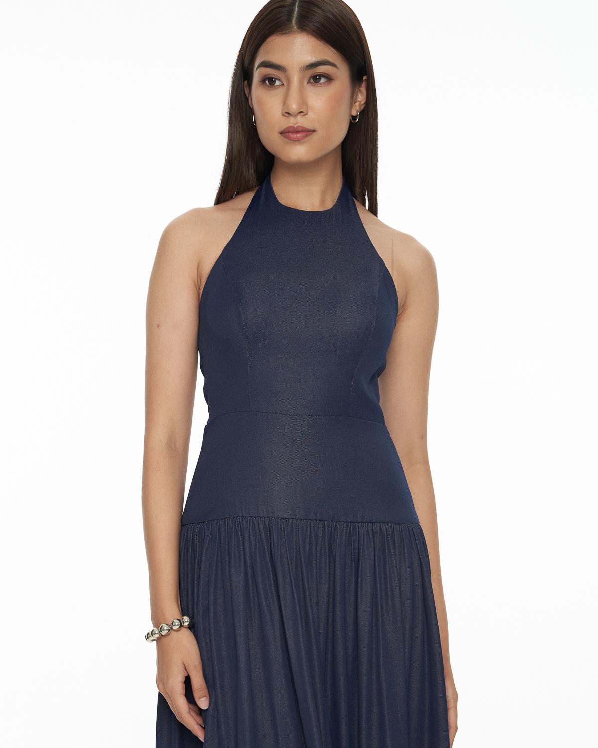 DRESSINGPAULA | Chambray Halter Maxi Dress