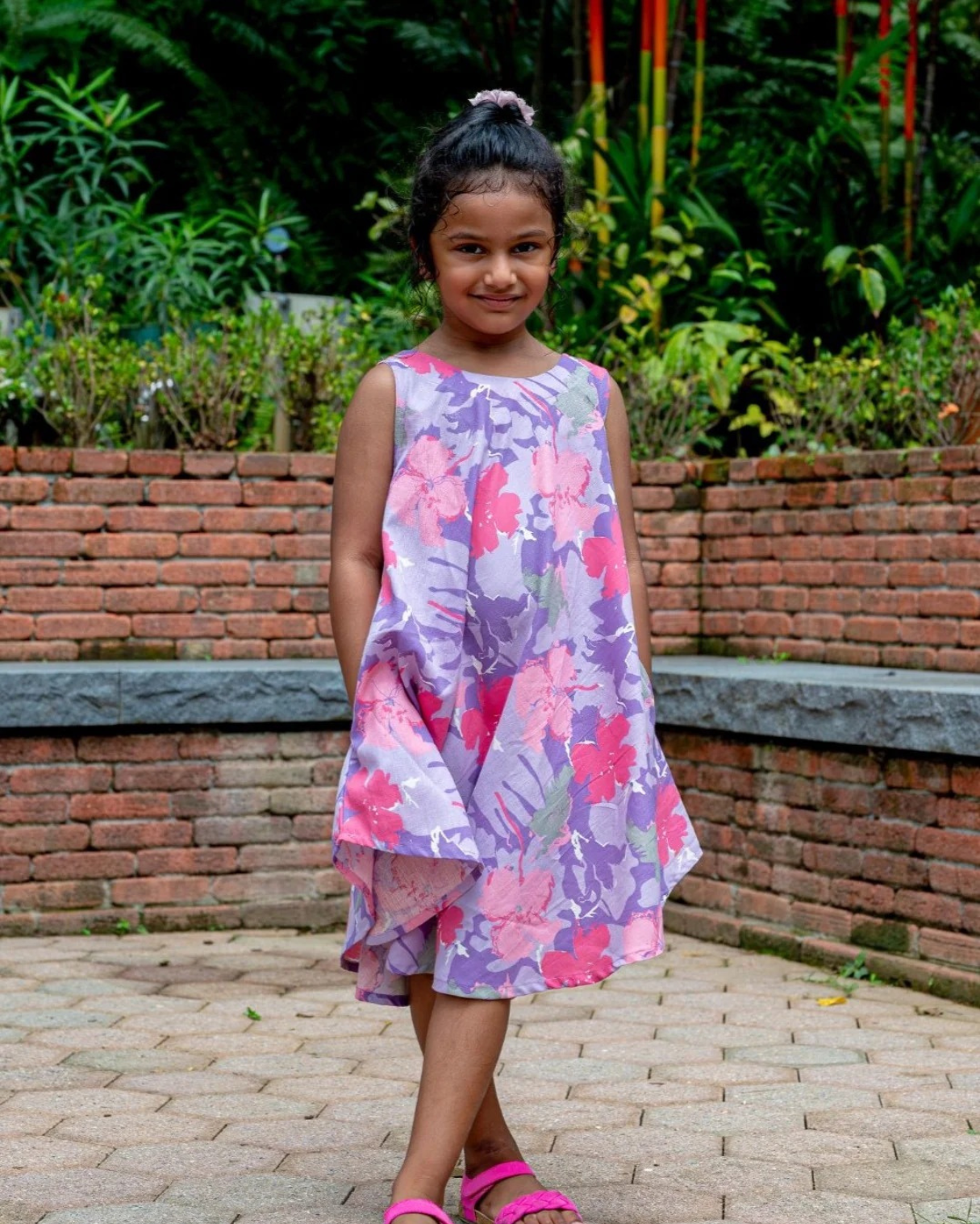 NIMBU | Hanna Pink Girls Umbrella Dress In Flex Cotton