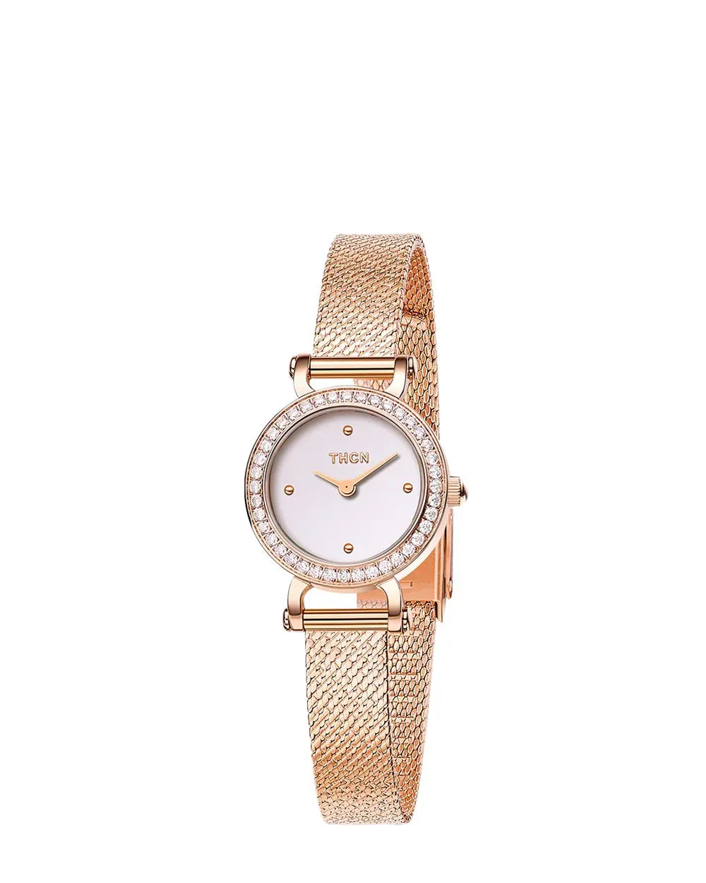 BLACK BY BLUE BRAVE | THCN Cยท I Eggshell White Dial Rose Gold Mesh Band Watch