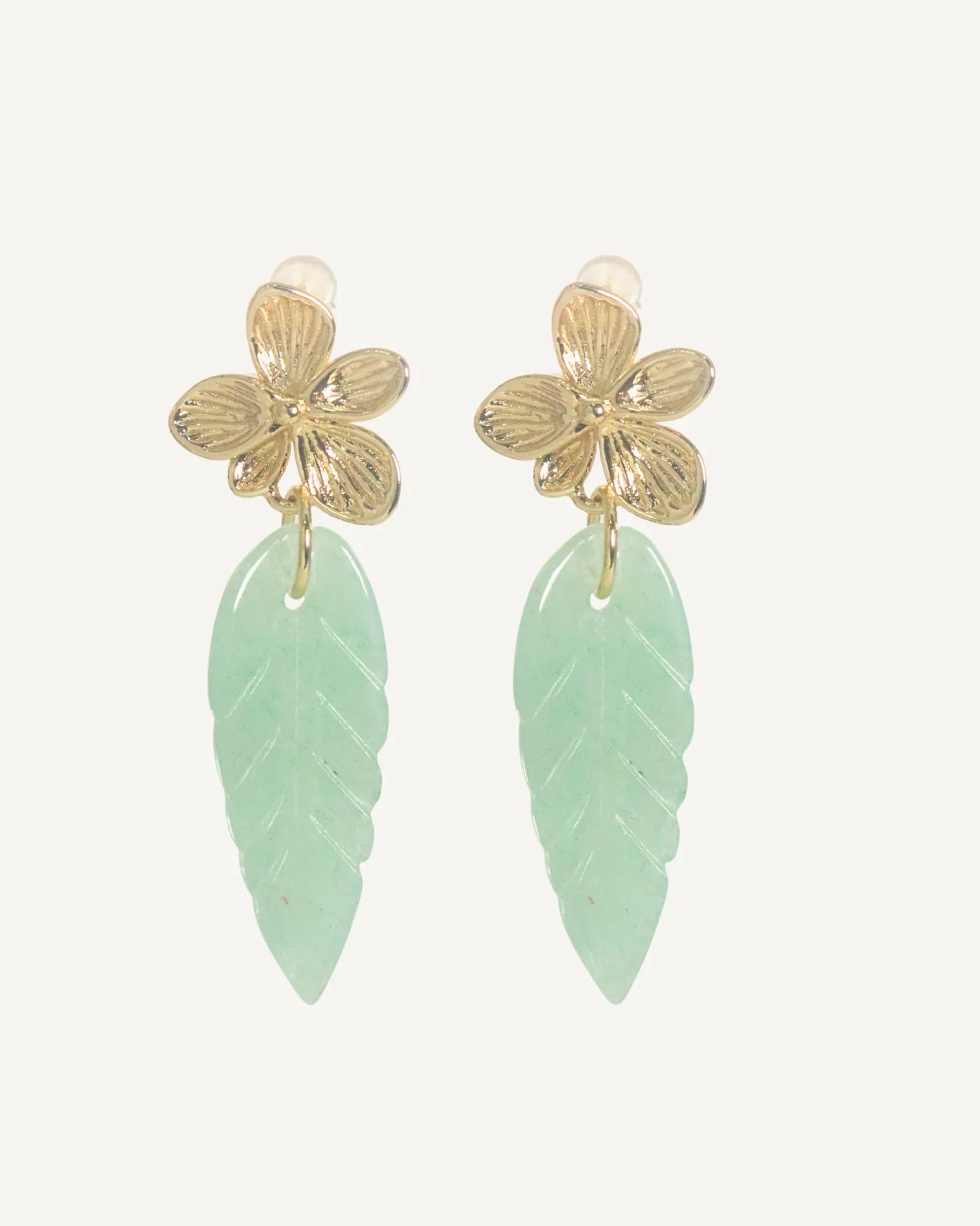THE ANTECEDANT STORE | E - Green Aventurine Orchid Leaf Earrings