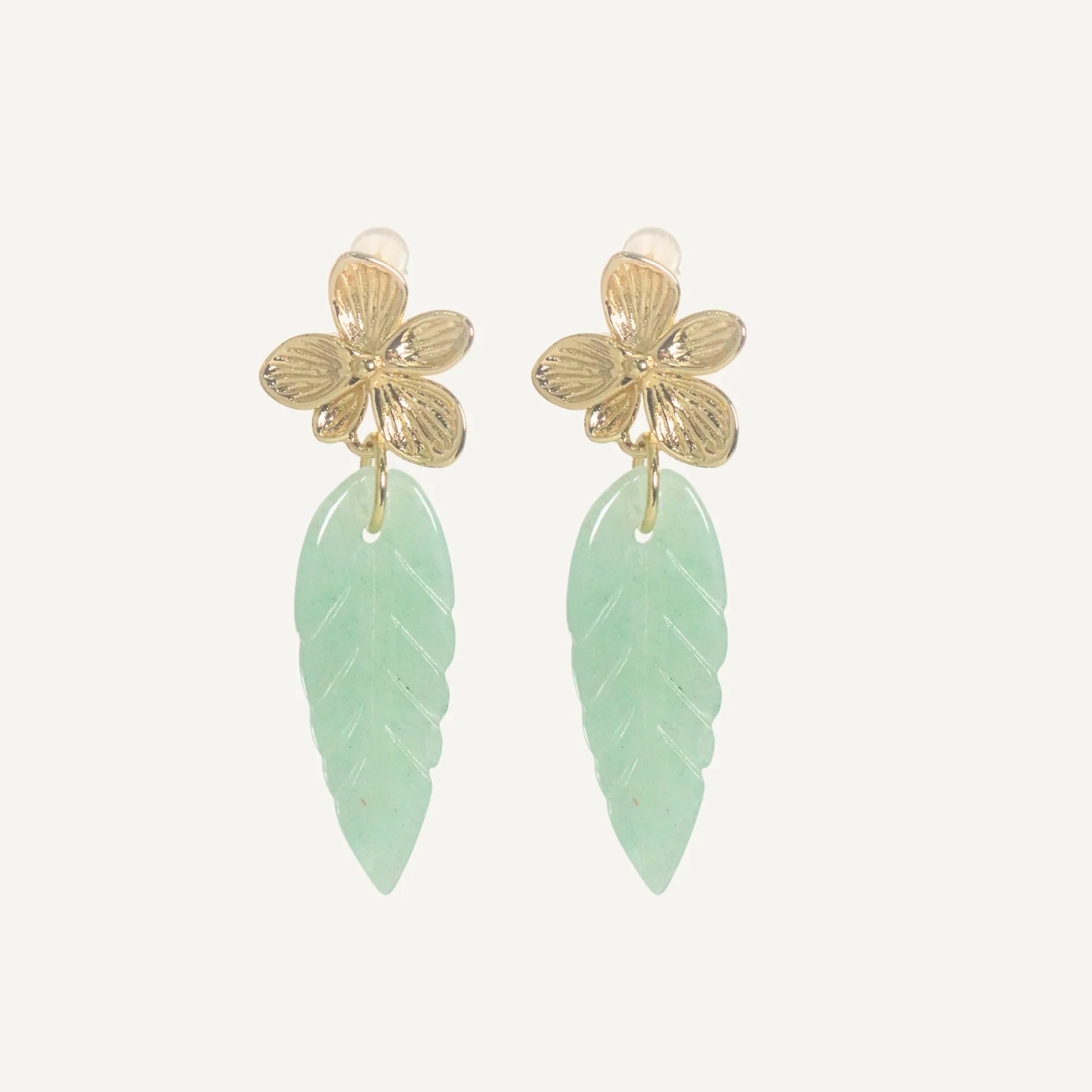 THE ANTECEDANT STORE | E - Green Aventurine Orchid Leaf Earrings