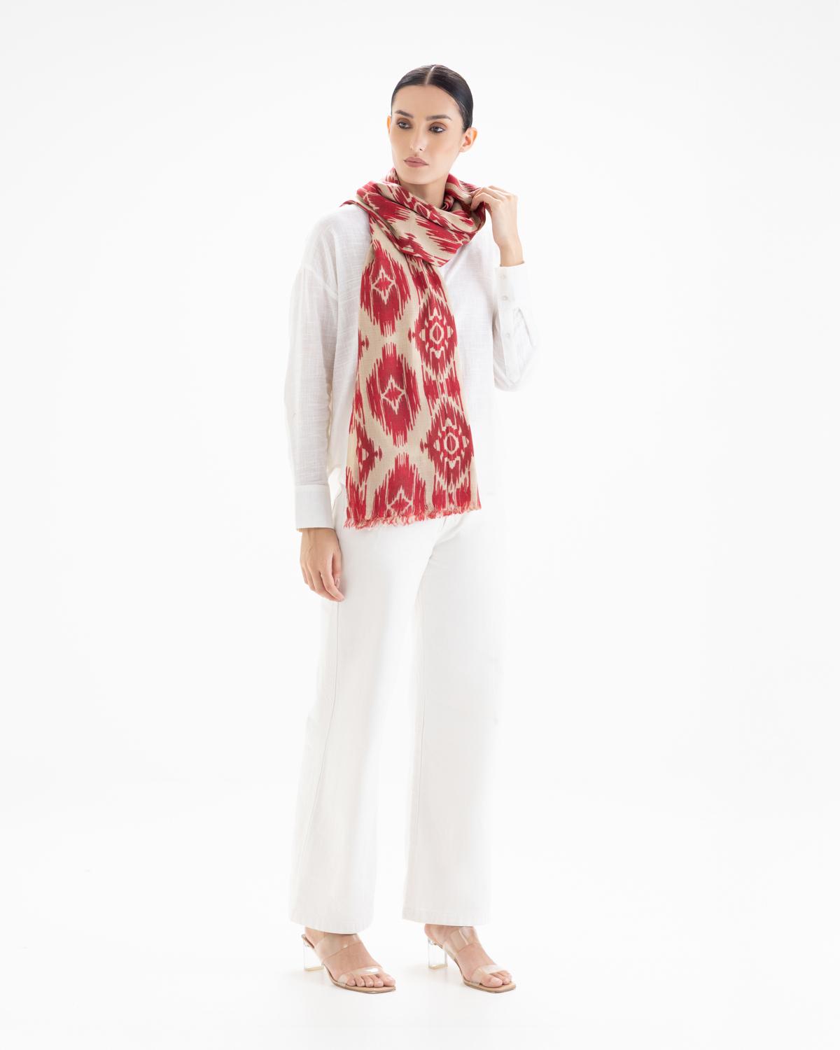 QUEENMARK | AN Patola Ikat Print Red Beige