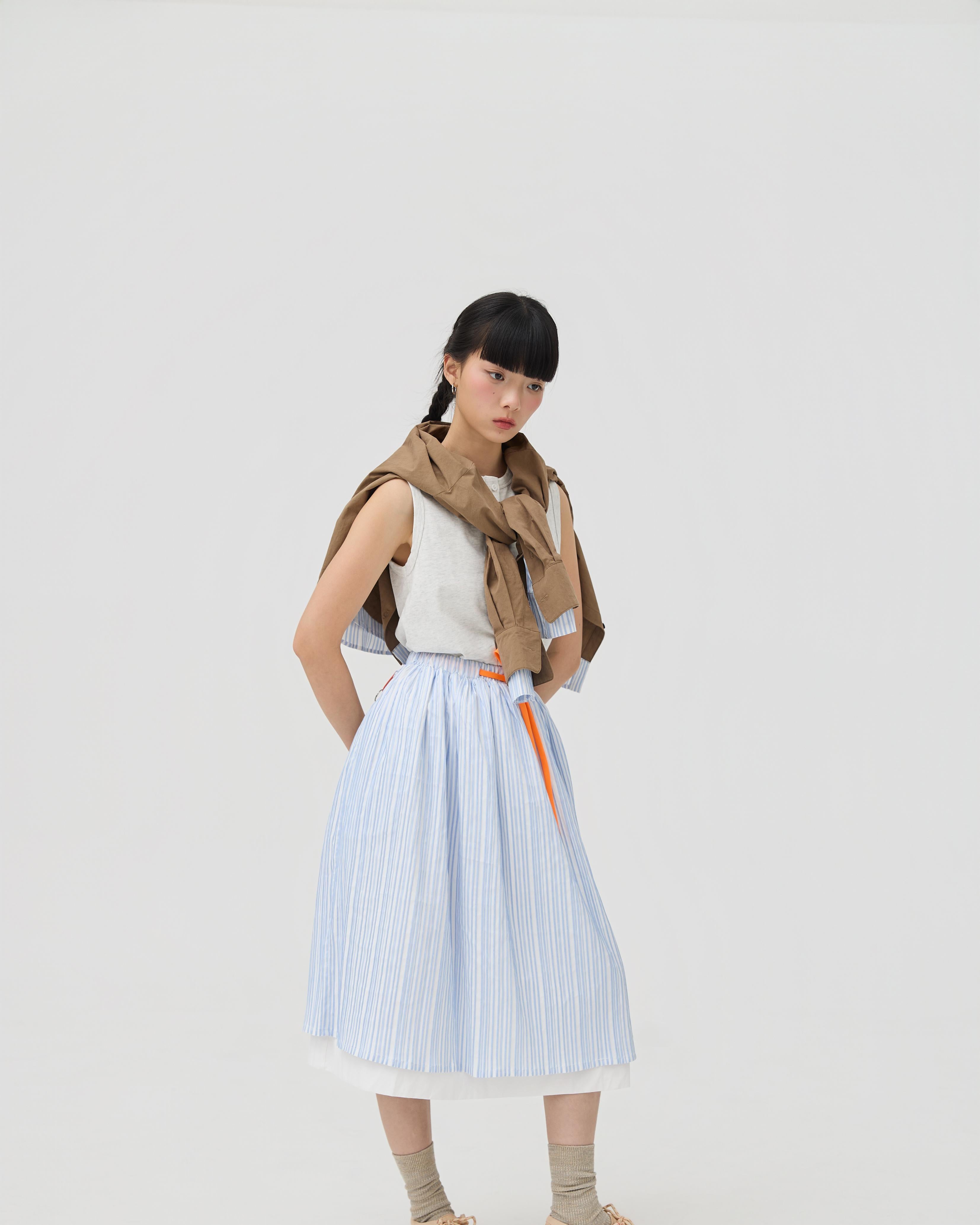 3EIGHTH | Futae Skirt In Blue Seersucker