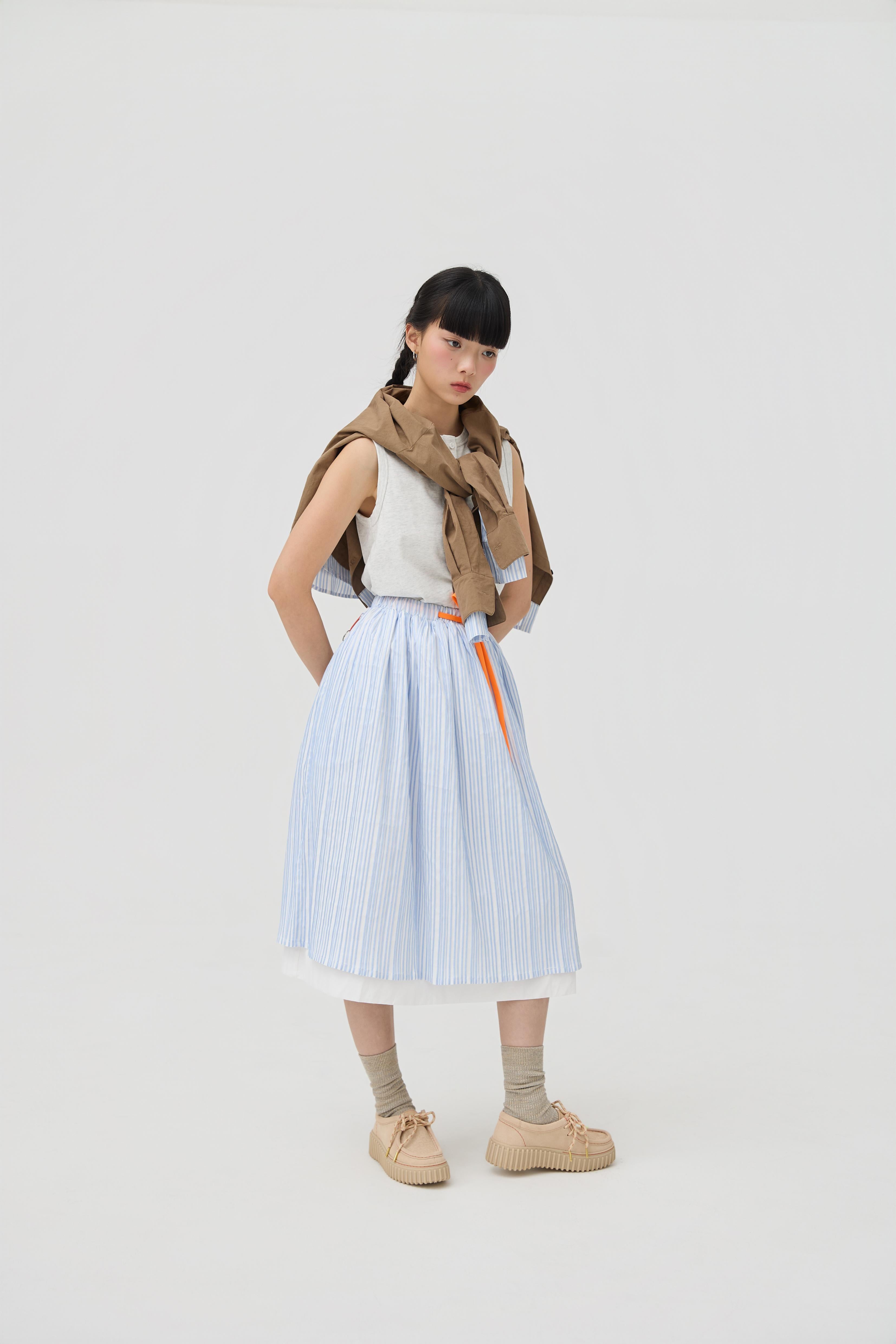 3EIGHTH | Futae Skirt In Blue Seersucker