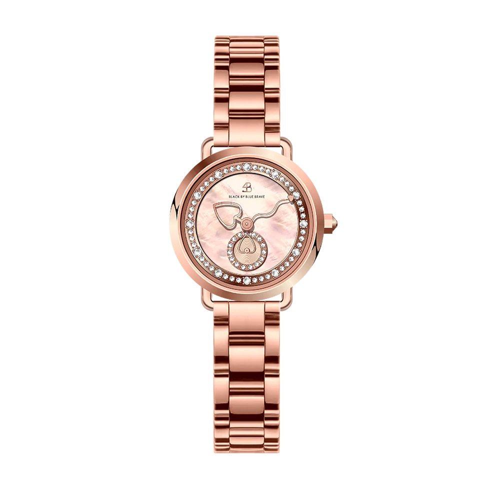 BLACK BY BLUE BRAVE | Cupid 28mm Pink Mother Of Pearl Dial Heart Shaped Hands Rose Gold Bracelet Watch
