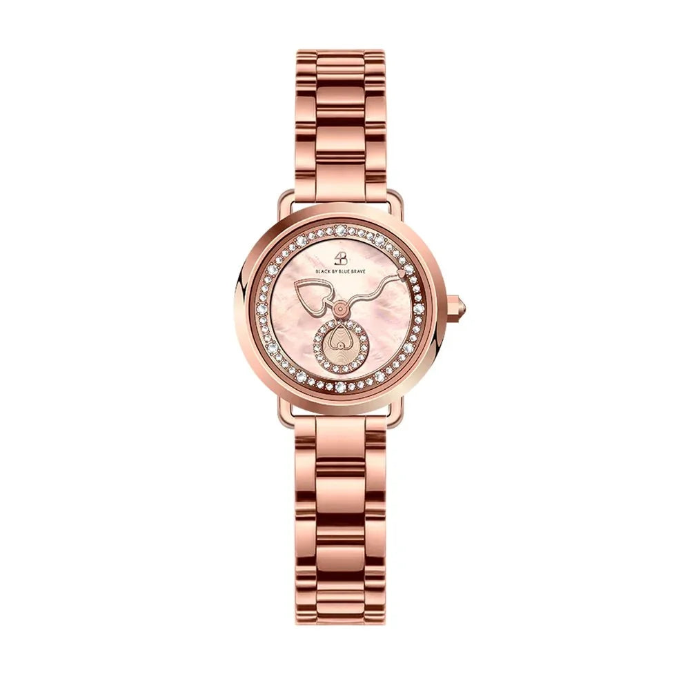 BLACK BY BLUE BRAVE | Cupid 28mm Pink Mother Of Pearl Dial Heart Shaped Hands Rose Gold Bracelet Watch