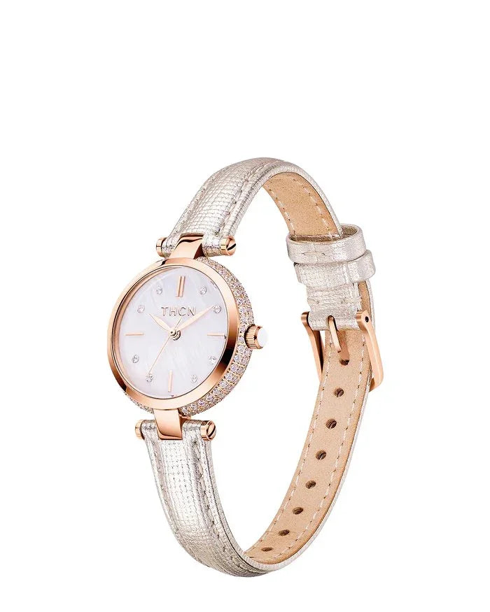 BLACK BY BLUE BRAVE | THCN T· I Mother-of-Pearl Dial Ivory Leather Strap Watch