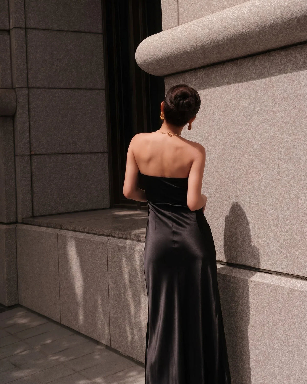 HÁI THE LABEL | Second Skin Satiny | Sweetheart Ruched Maxi Dress | Onyx Black