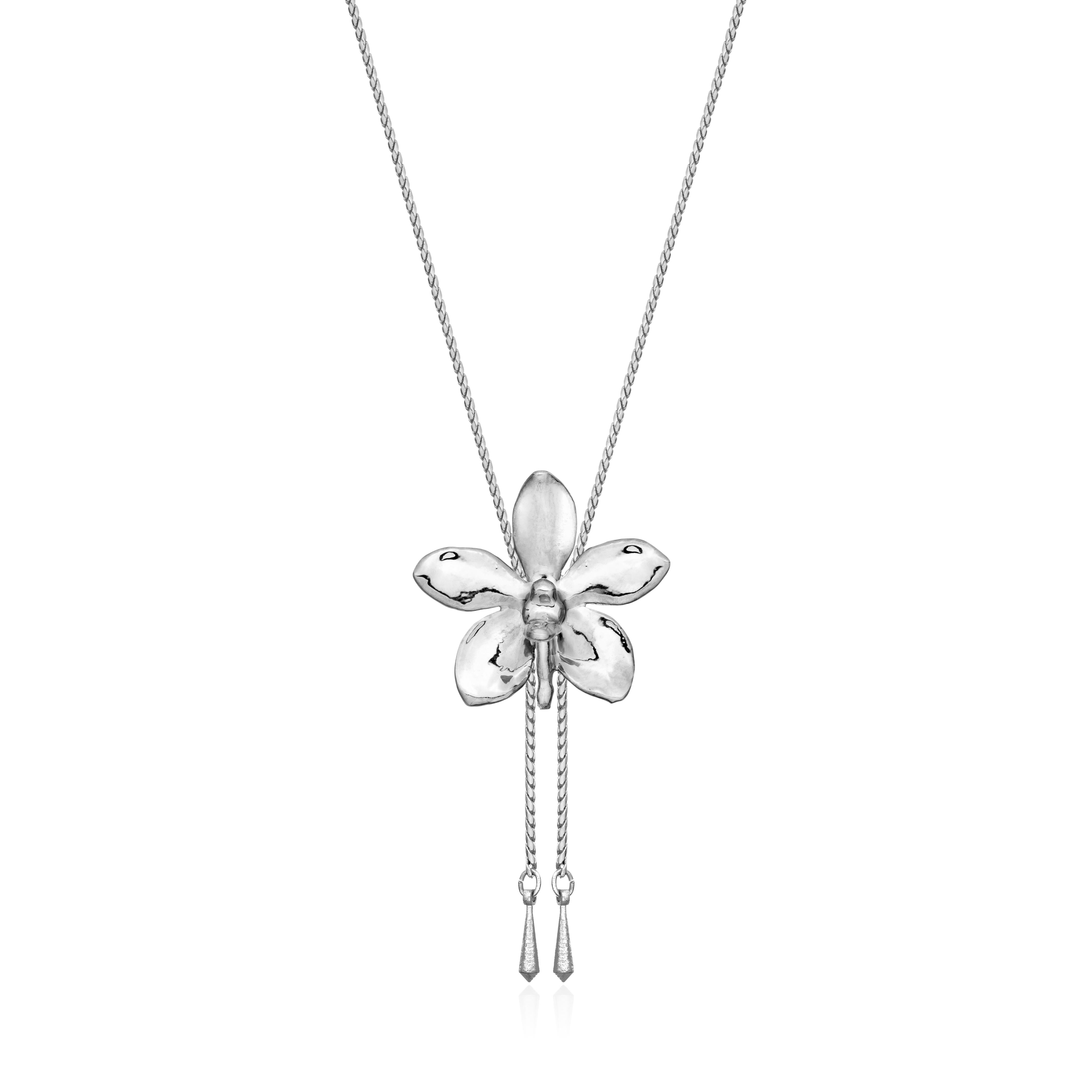 RISIS | Aeridovanda Vieng Ping Orchid Long Slider Necklace in Palladium