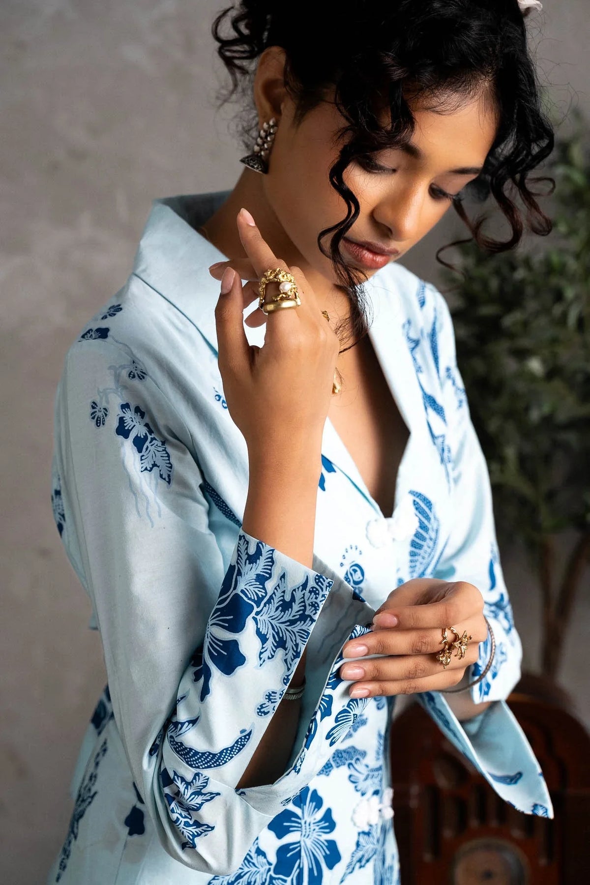 STUDIO GYPSIED | Batik Collared Blouse In Merak Porcelain