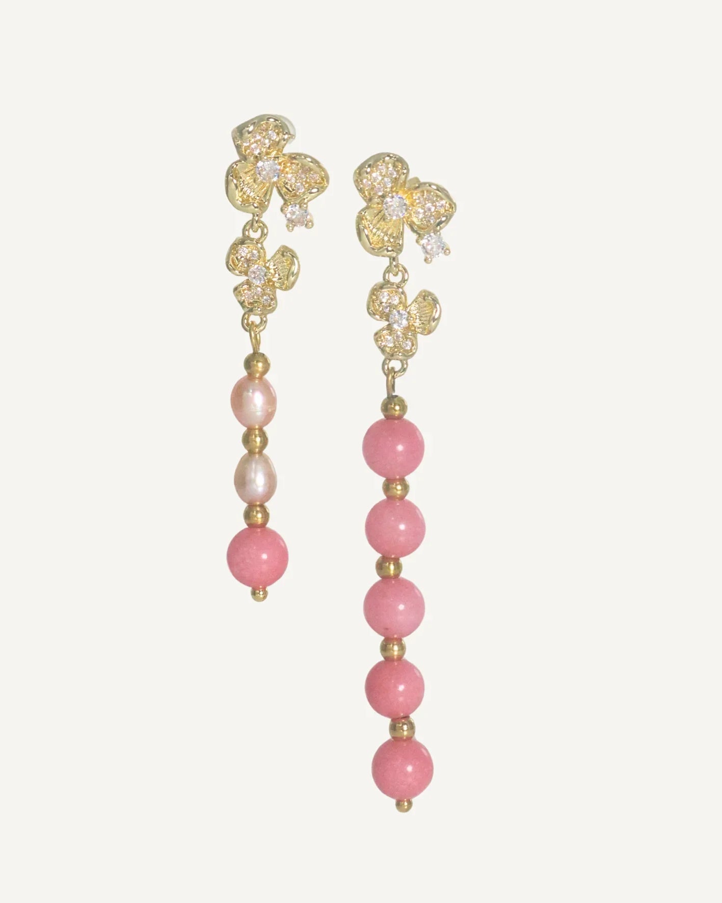 THE ANTECEDANT STORE | E - Asymmetrical Pearl And Agate Orchid Earrings