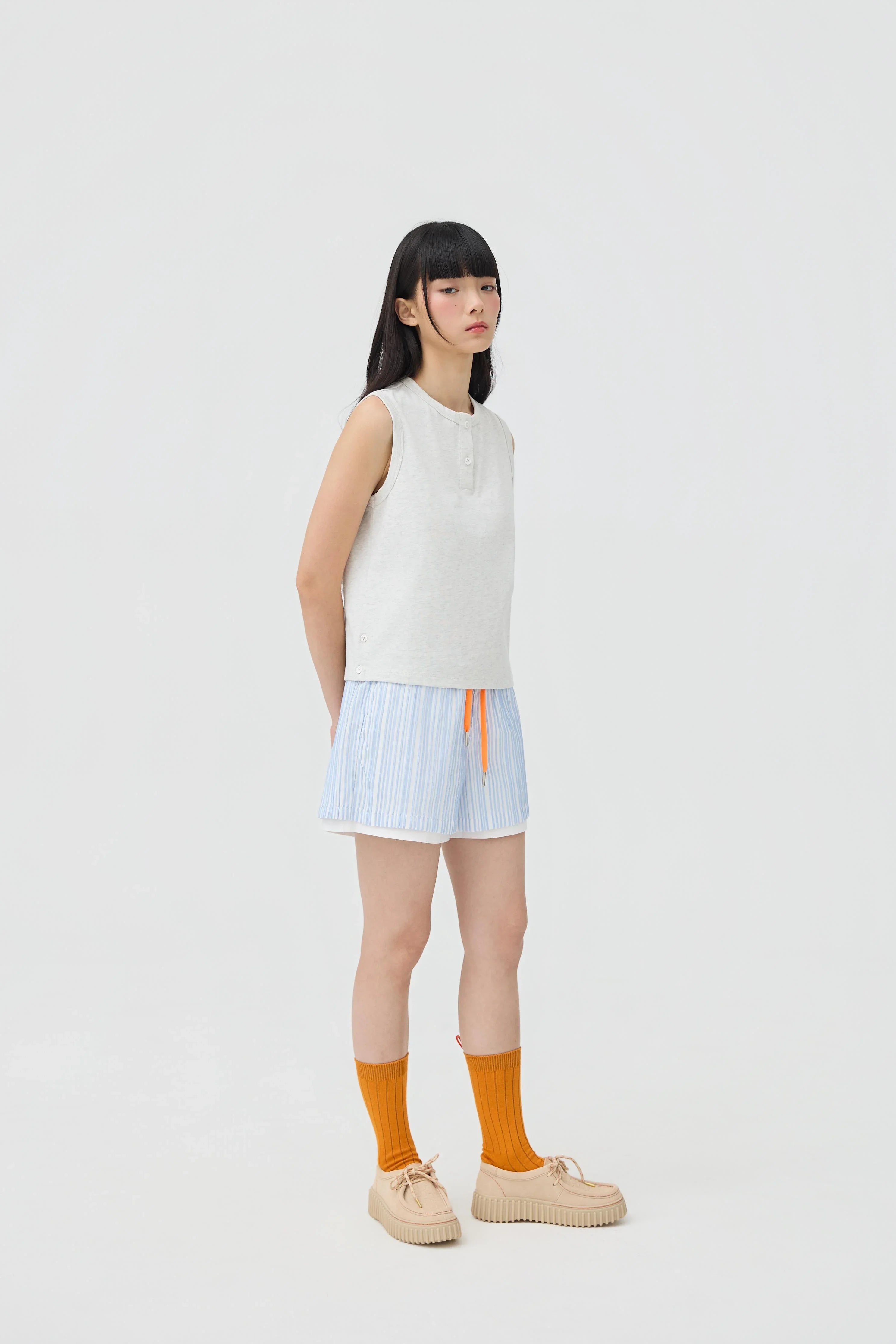 3EIGHTH | Musubi Henley Tank In Grey Marl