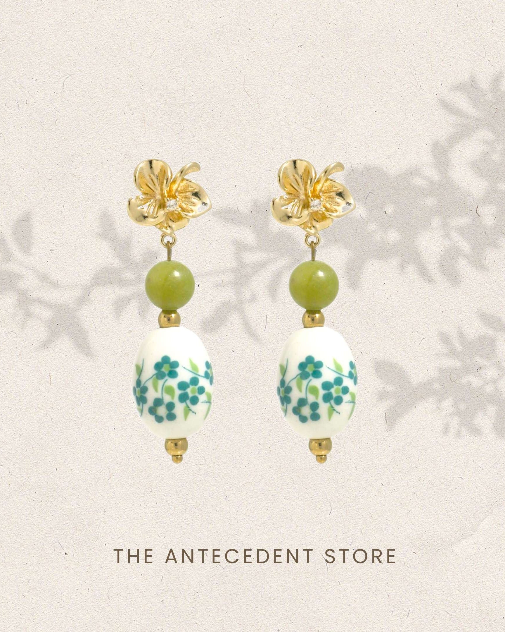 THE ANTECEDANT STORE | Bloom Of Spring Green Porcelain Earrings
