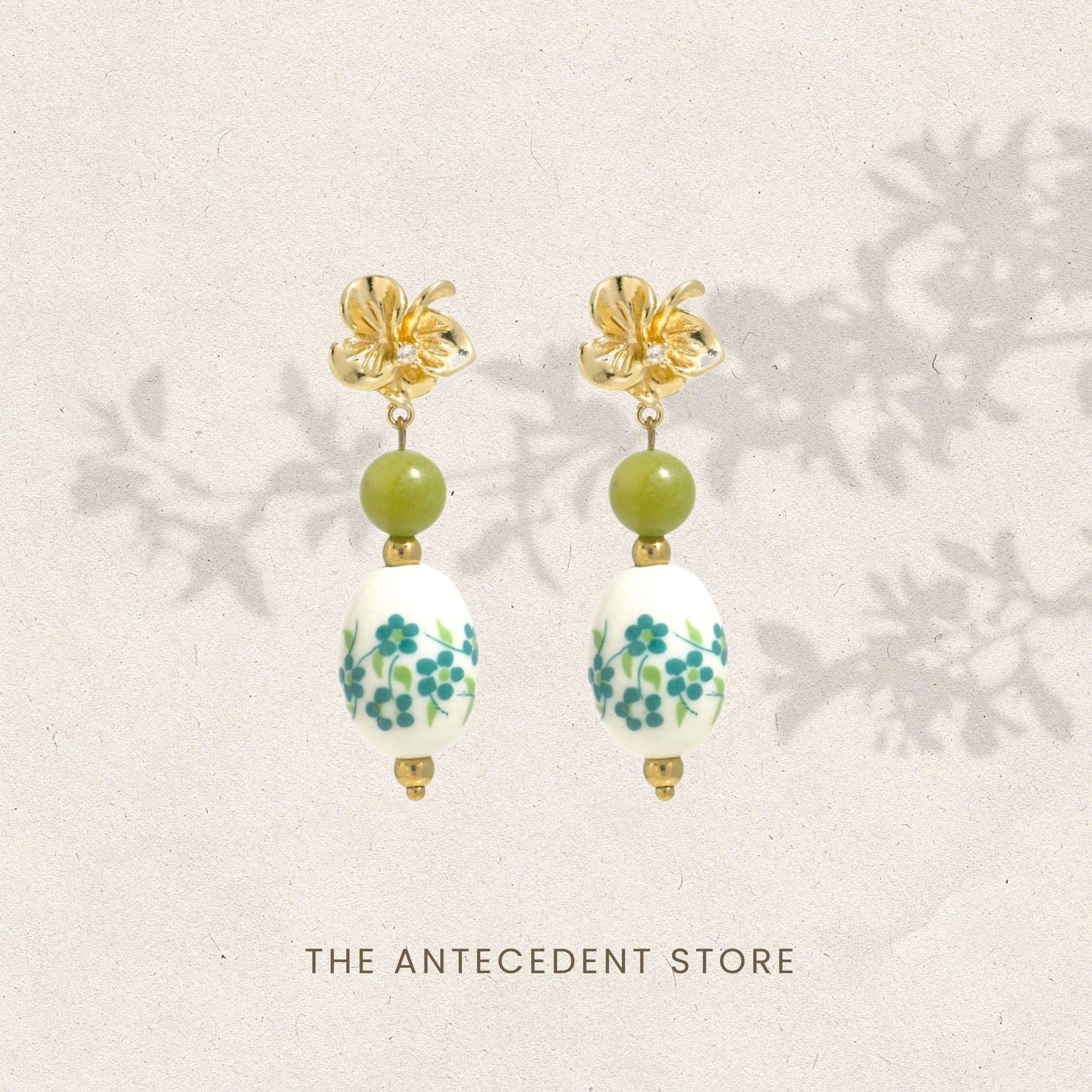 THE ANTECEDANT STORE | Bloom Of Spring Green Porcelain Earrings
