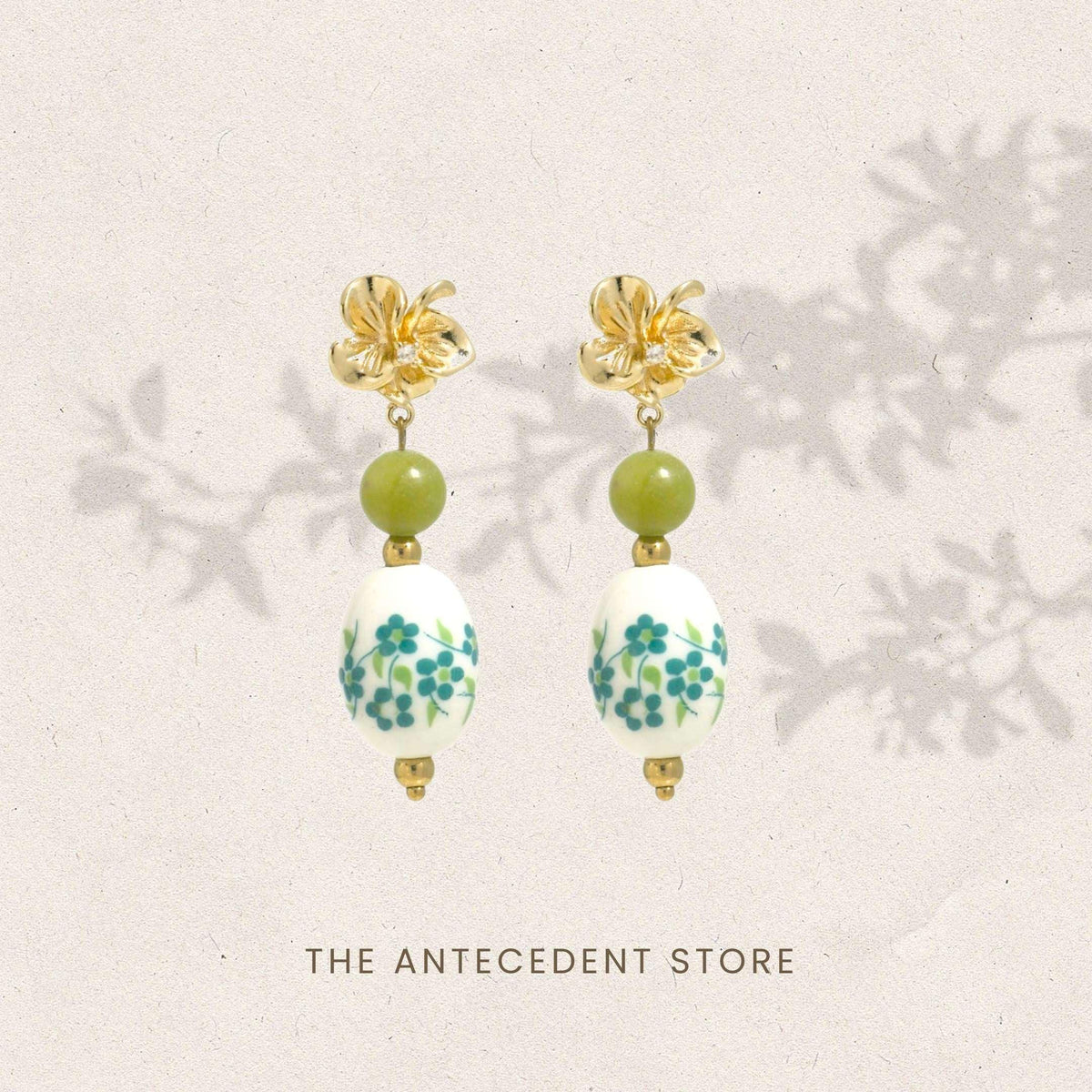 THE ANTECEDANT STORE | Bloom Of Spring Green Porcelain Earrings