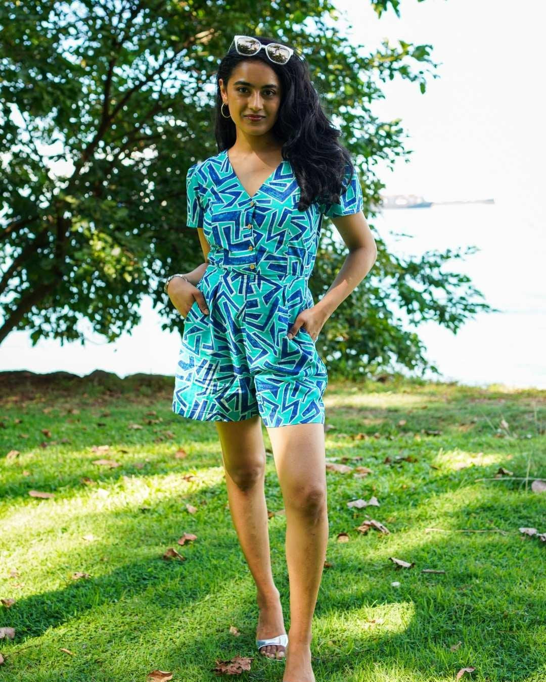 NIMBU | Nixi Women's Playsuit In Geometric Blue