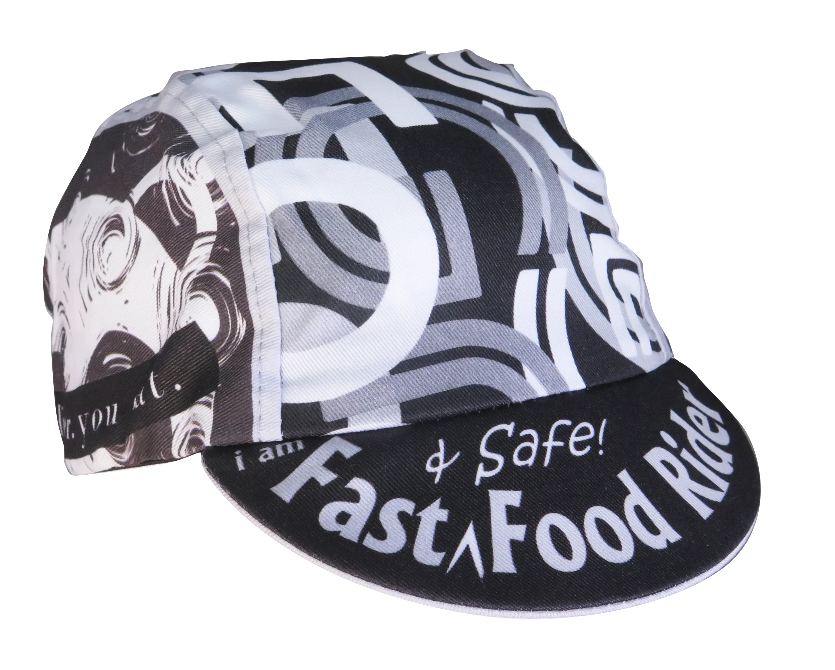 A DESIGN BY TAKACHYA | Cycling Cap - I Am Fast Food Rider (Greyscale)