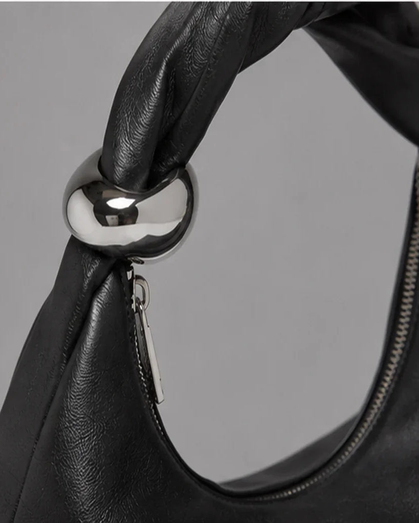WU HAUS | Orbit Lightweight Black Leather Sculptural Bag