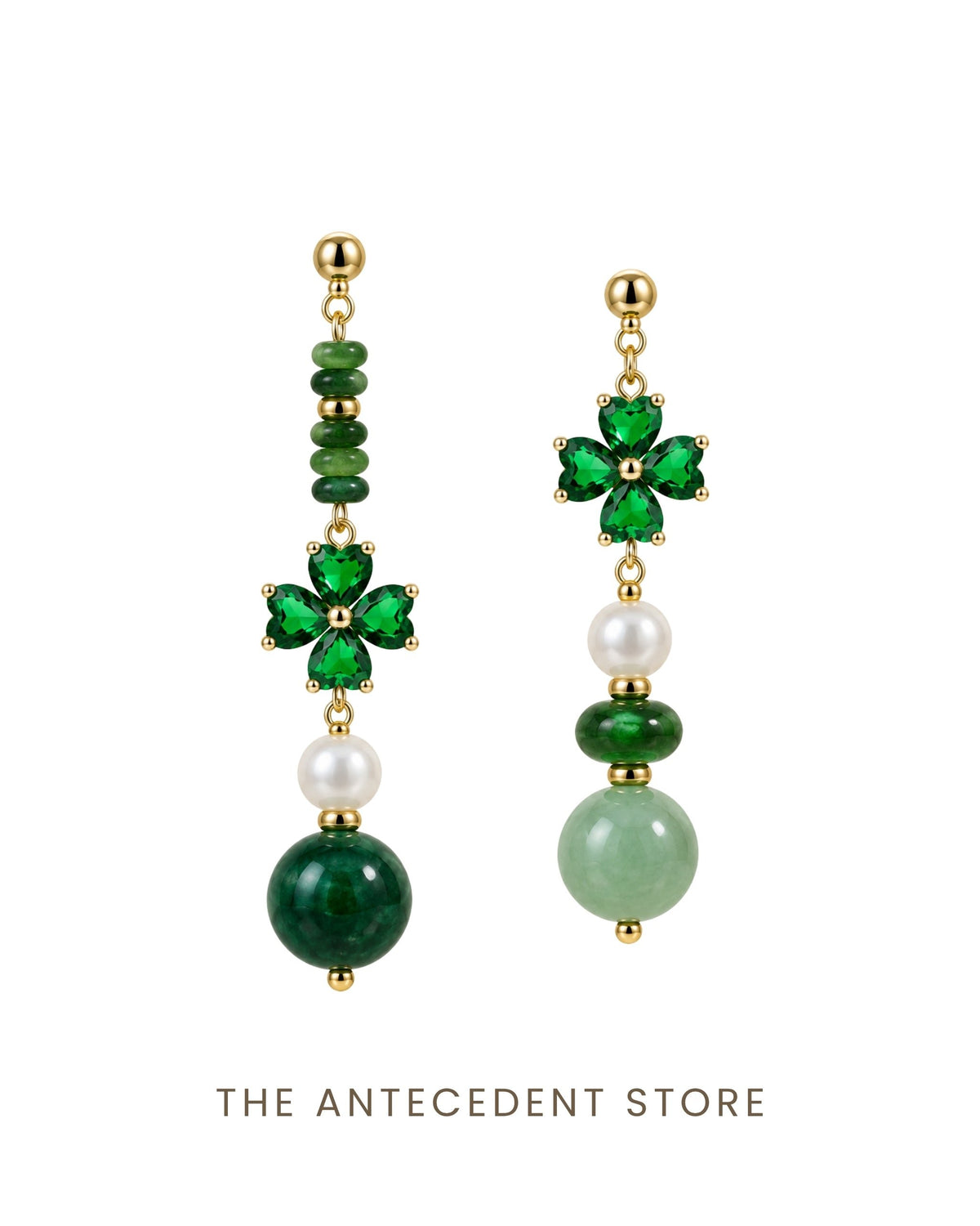 THE ANTECEDENT STORE | Four-Leaf Clover Green Crystal Earrings