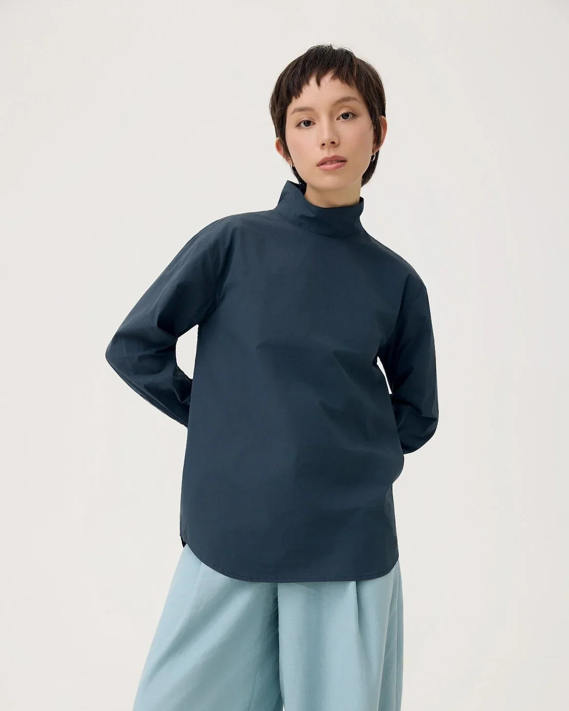 3EIGHTH | Oki Scarf Collar Top in Navy