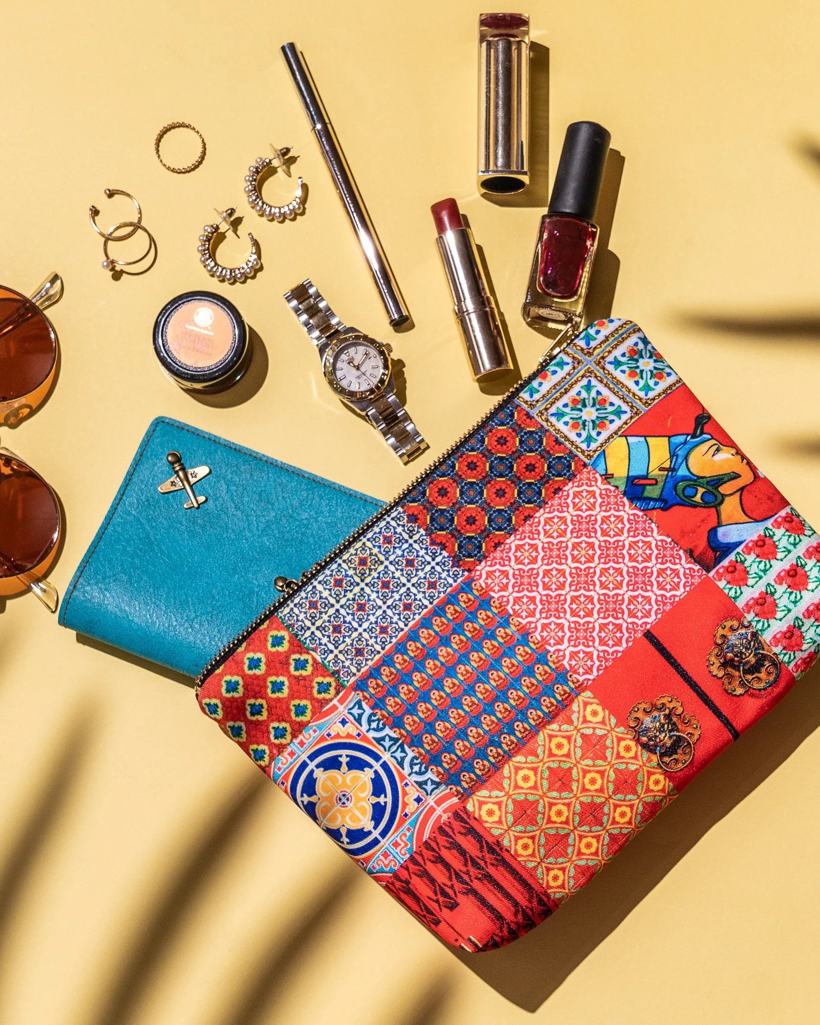PHOTO PHACTORY | Peranakan Tiles Design Travel Pouch | Barn Red