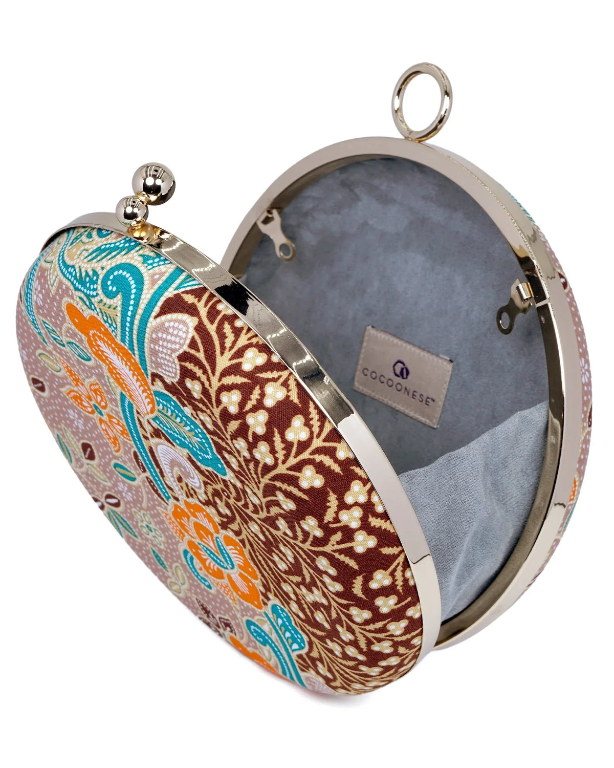 COCOONESE | Round Hard Case Bamboo Handle Bag - Kawung (BN)