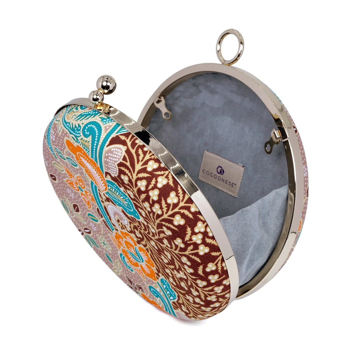 COCOONESE | Round Hard Case Bamboo Handle Bag - Kawung (BN)