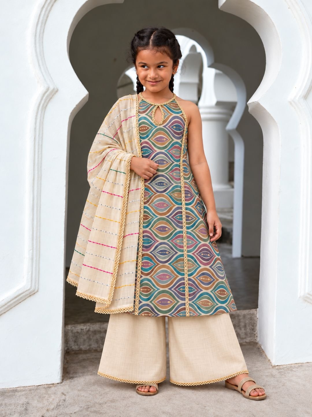 NIMBU | Neera Sapphire Girls Lace Kurti Palazzo Set