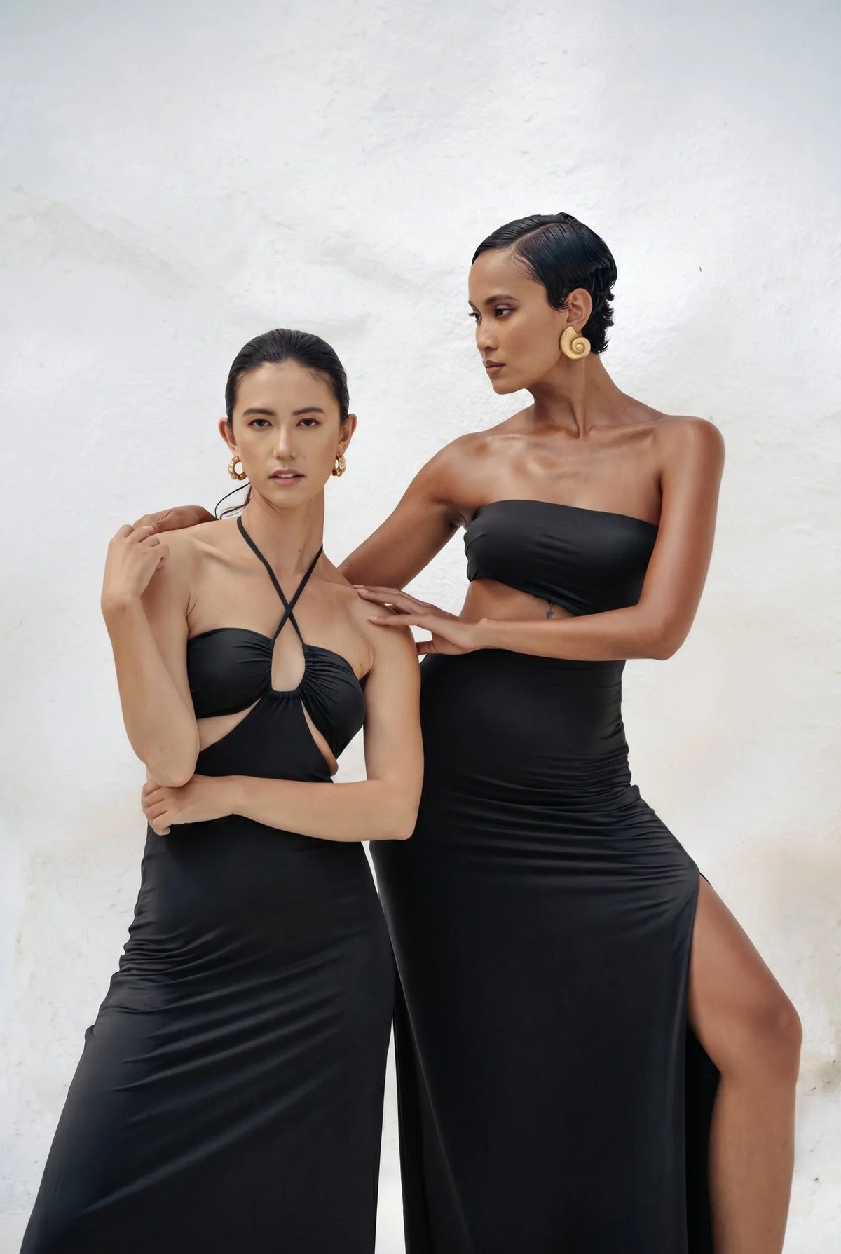 HÁI THE LABEL | Second Skin Satiny | Strapless Cut-Off Maxi Dress | Onyx Black