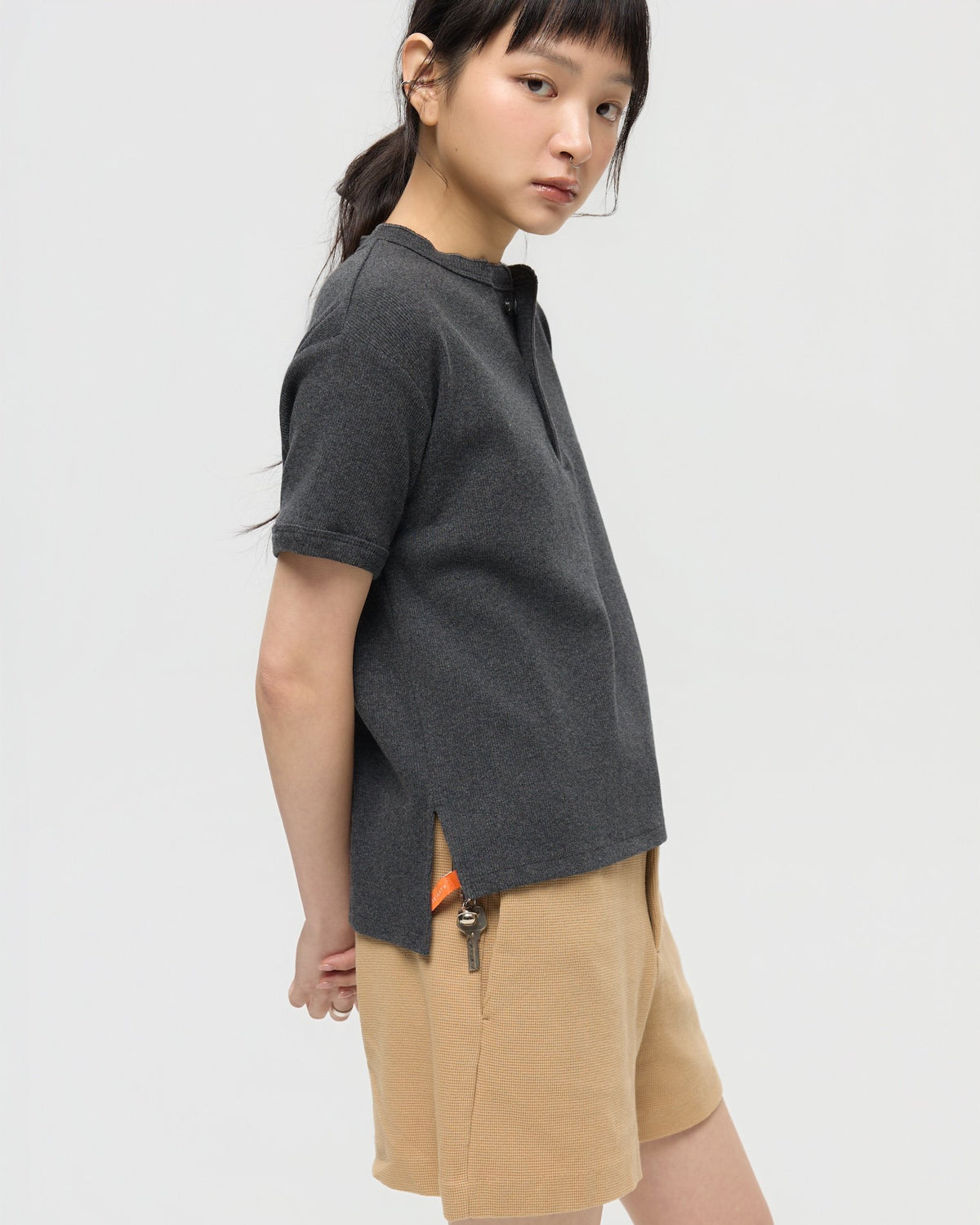 3EIGHTH | Military Henley Tee in Charcoal Marl