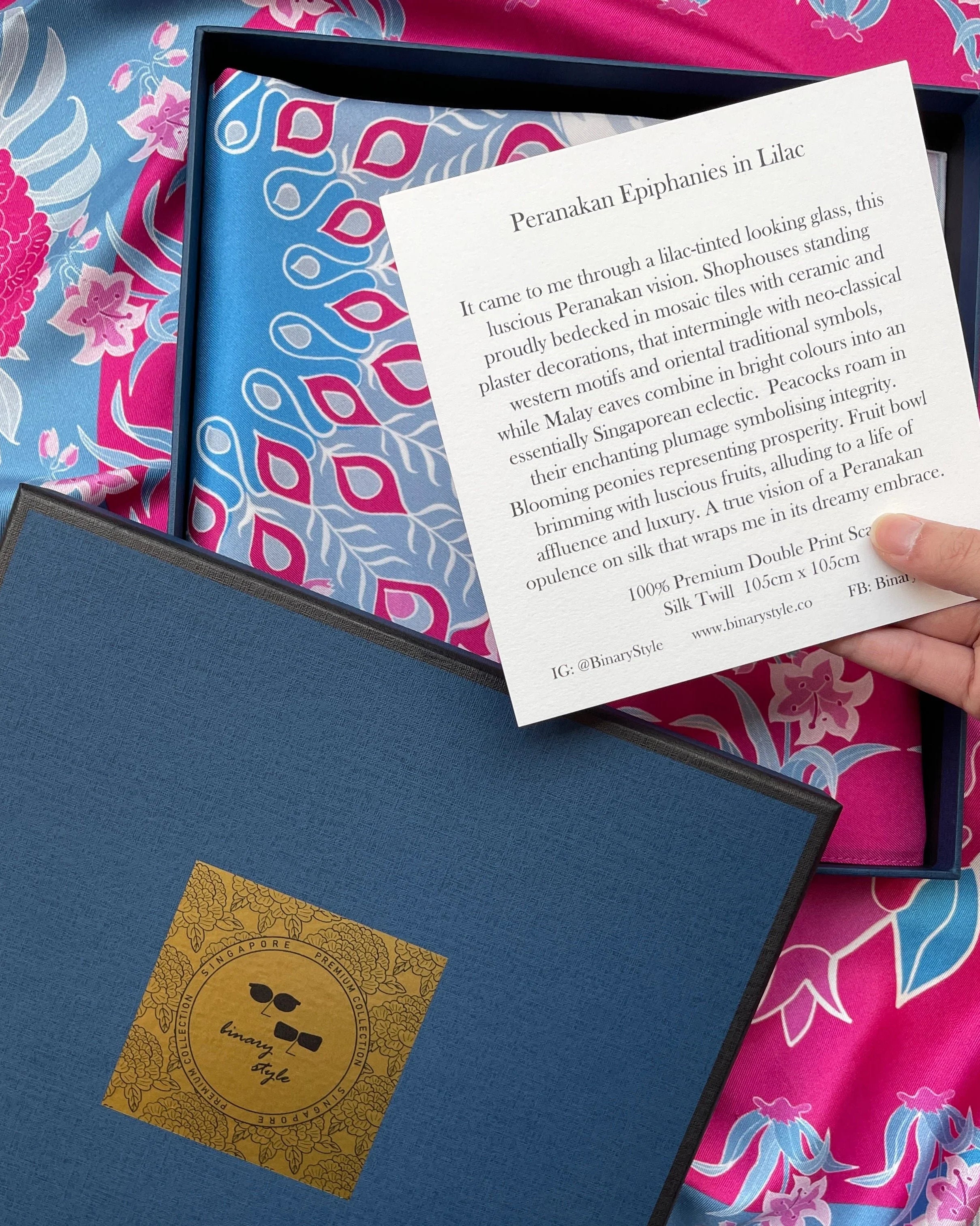 BINARY STYLE | Peranakan Epiphanies in Lilac 100% Premium Silk Scarf