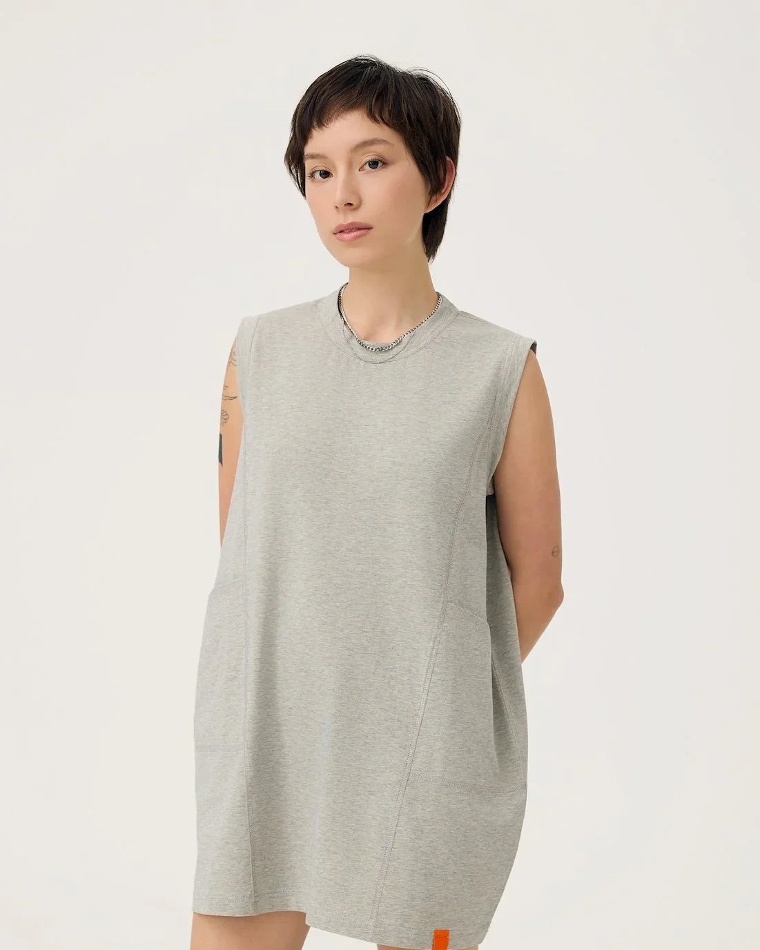 3EIGHTH | Cocoon Jersey Reversible Dress in Zinc Grey & Lemon Fizz