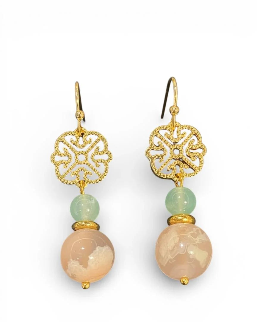 THE ANTECEDENT STORE | E - Love & Blessings Cherry Blossom Agate Earrings