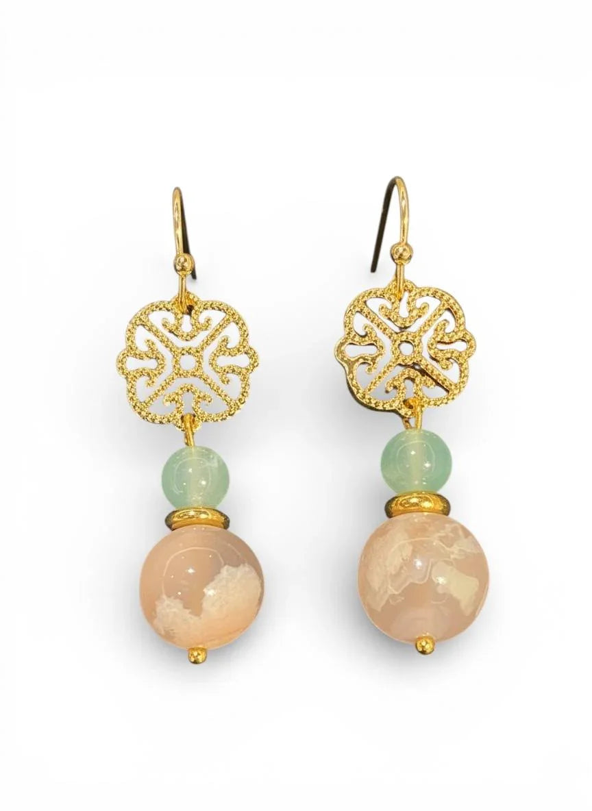 THE ANTECEDENT STORE | E - Love & Blessings Cherry Blossom Agate Earrings