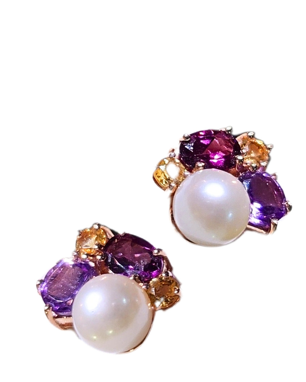 CREATIVE JEWELLERY STUDIO | Amethyst, Rhodolite, Citrine & Pearl, Rose Gold Plated Silver Earrings by Blissadora