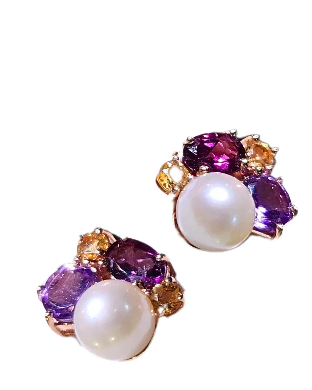 CREATIVE JEWELLERY STUDIO | Amethyst, Rhodolite, Citrine & Pearl, Rose Gold Plated Silver Earrings by Blissadora