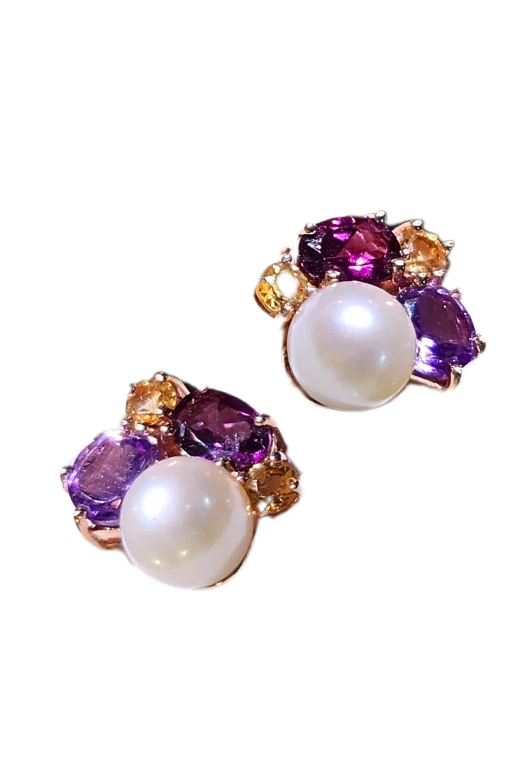 CREATIVE JEWELLERY STUDIO | Amethyst, Rhodolite, Citrine & Pearl, Rose Gold Plated Silver Earrings by Blissadora
