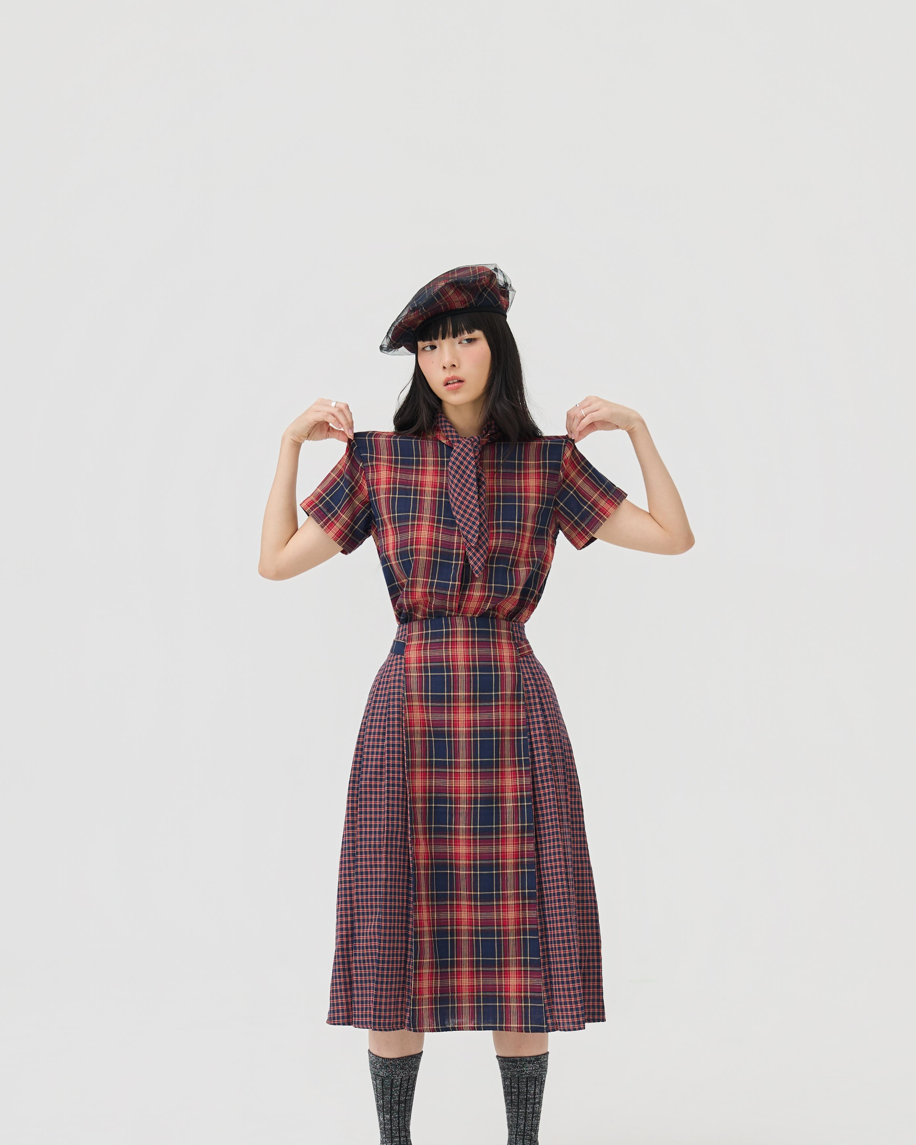 3EIGHTH | Ginrin Skirt In Red Tartan Double Gauze