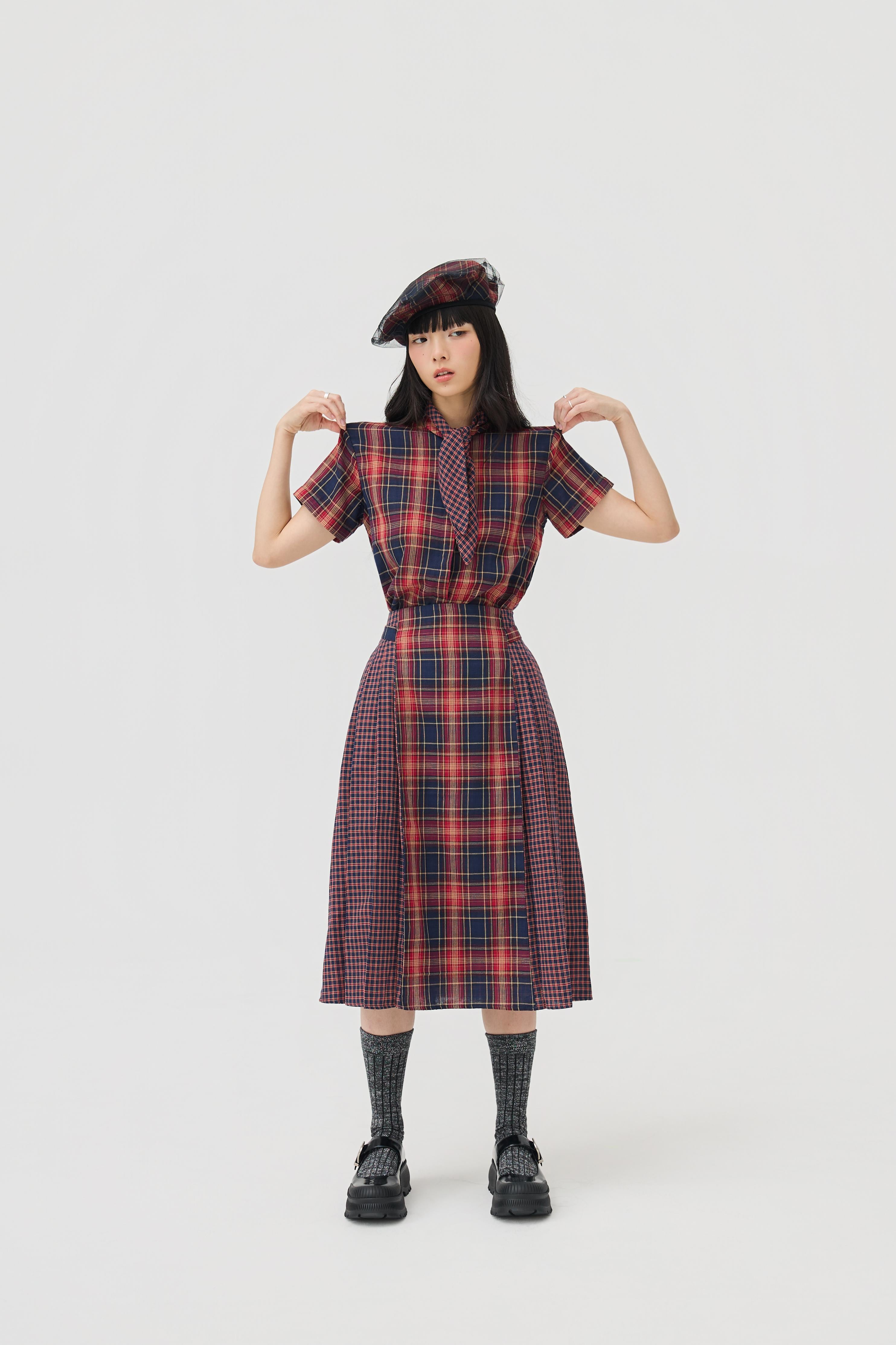 3EIGHTH | Ginrin Skirt In Red Tartan Double Gauze