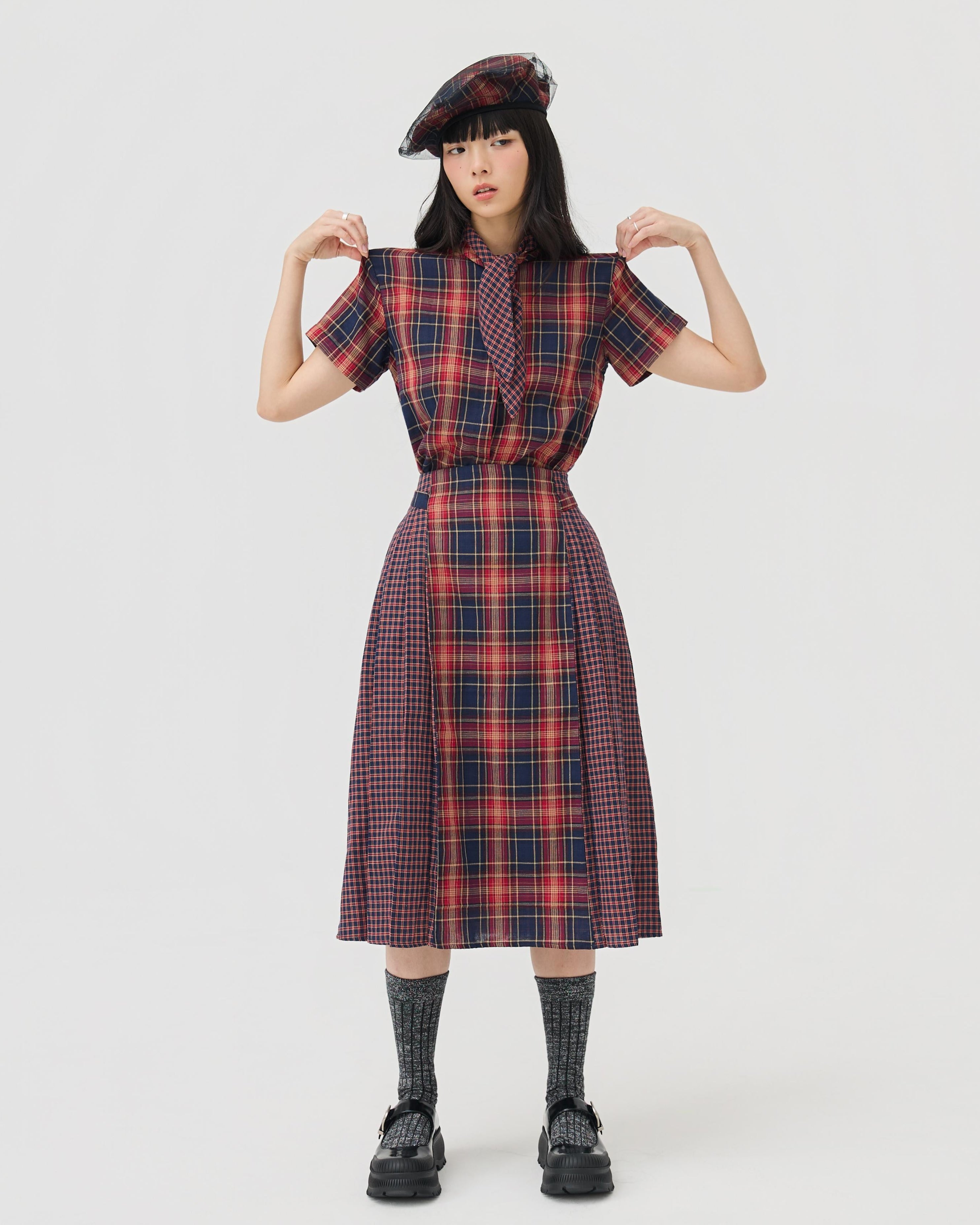 3EIGHTH | Ginrin Skirt In Red Tartan Double Gauze