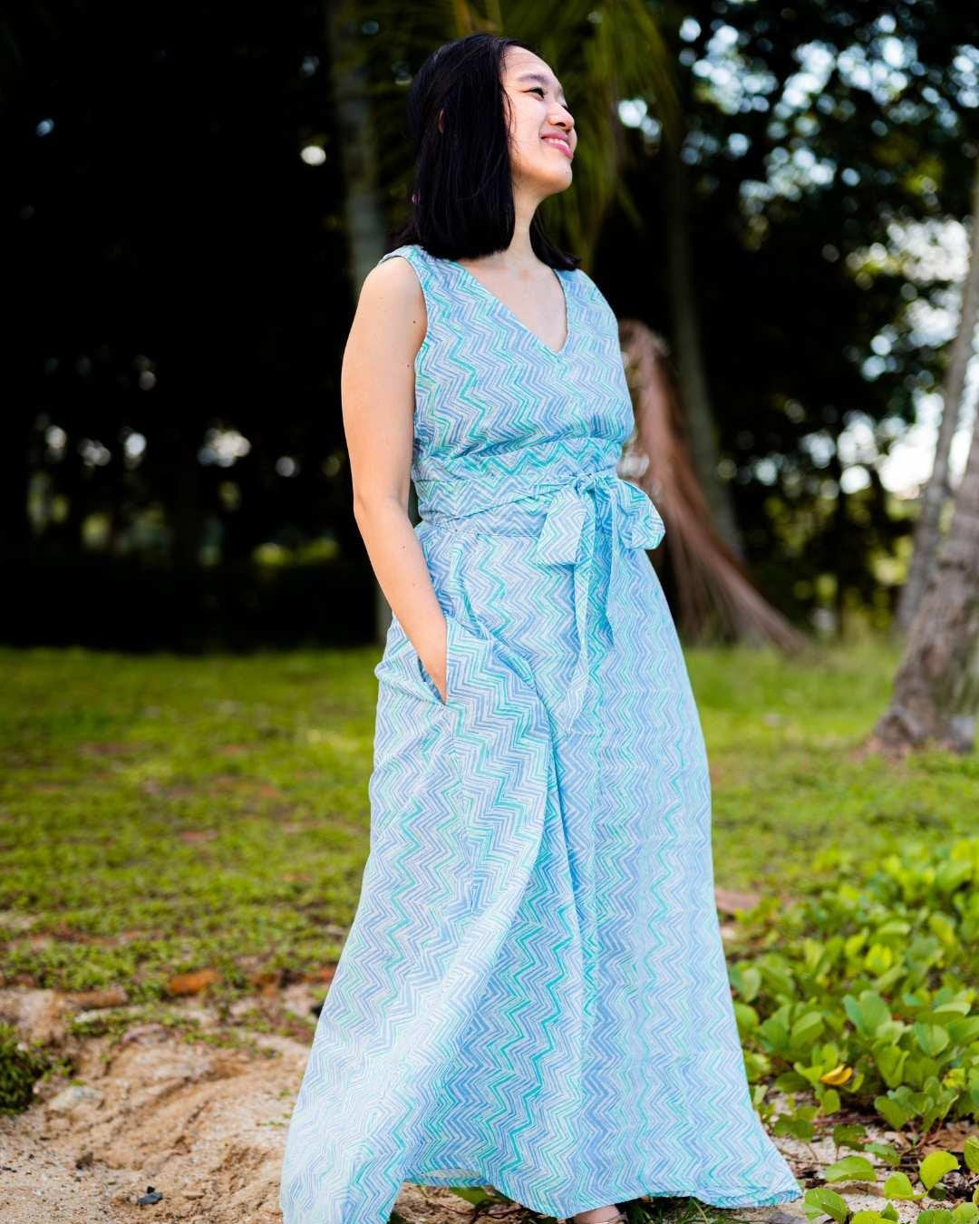 NIMBU | Vela Women's Ocean Wave Dress With Obi Belt
