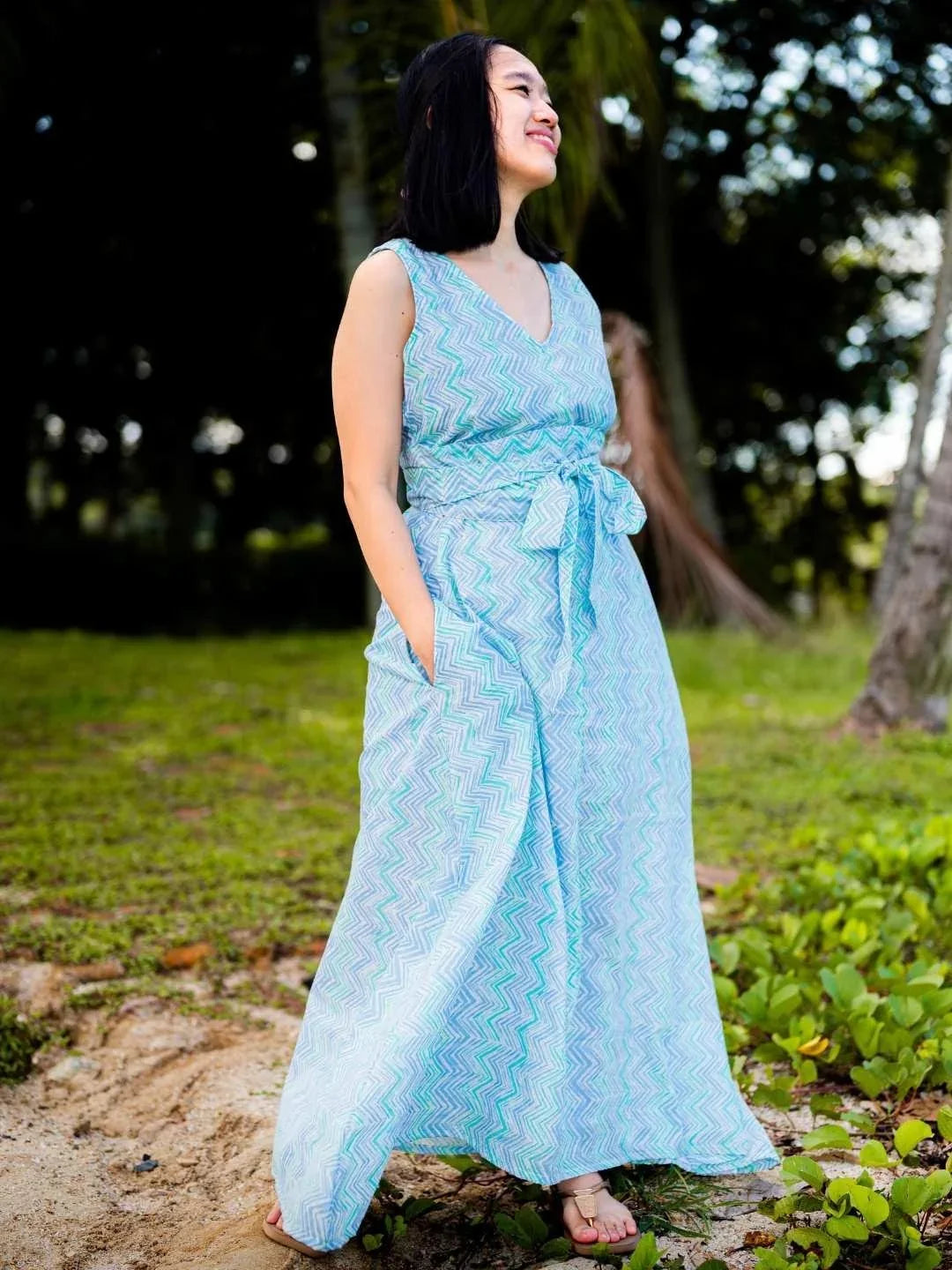 NIMBU | Vela Women's Ocean Wave Dress With Obi Belt